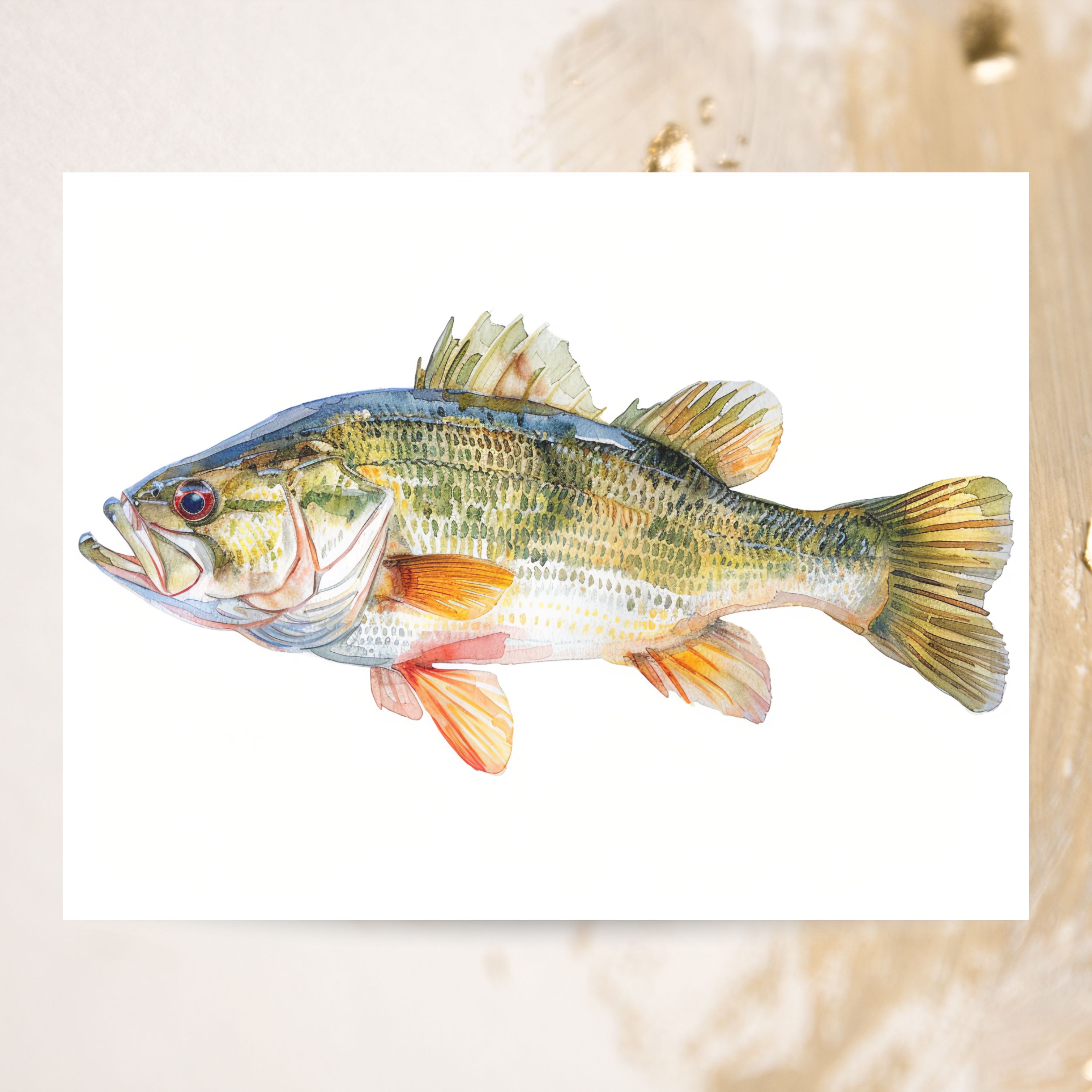 Bass Watercolor Greeting Card, Freshwater Fish Art, Angler Gift, Note Card, All Occasion, Birthday Card, Invitations