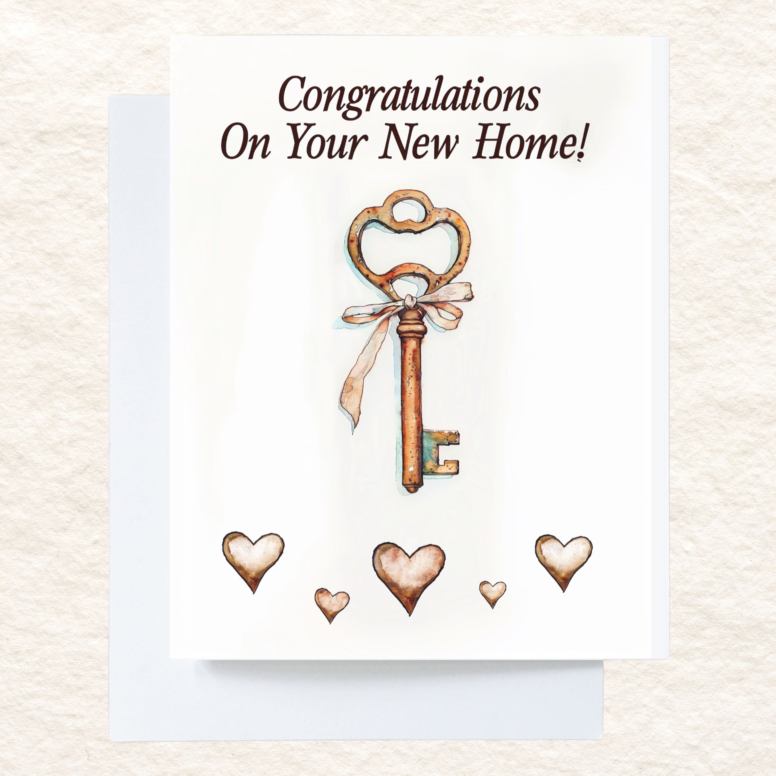 New Home Celebration, Watercolor Key Art, Congratulations Handmade Greeting Cards