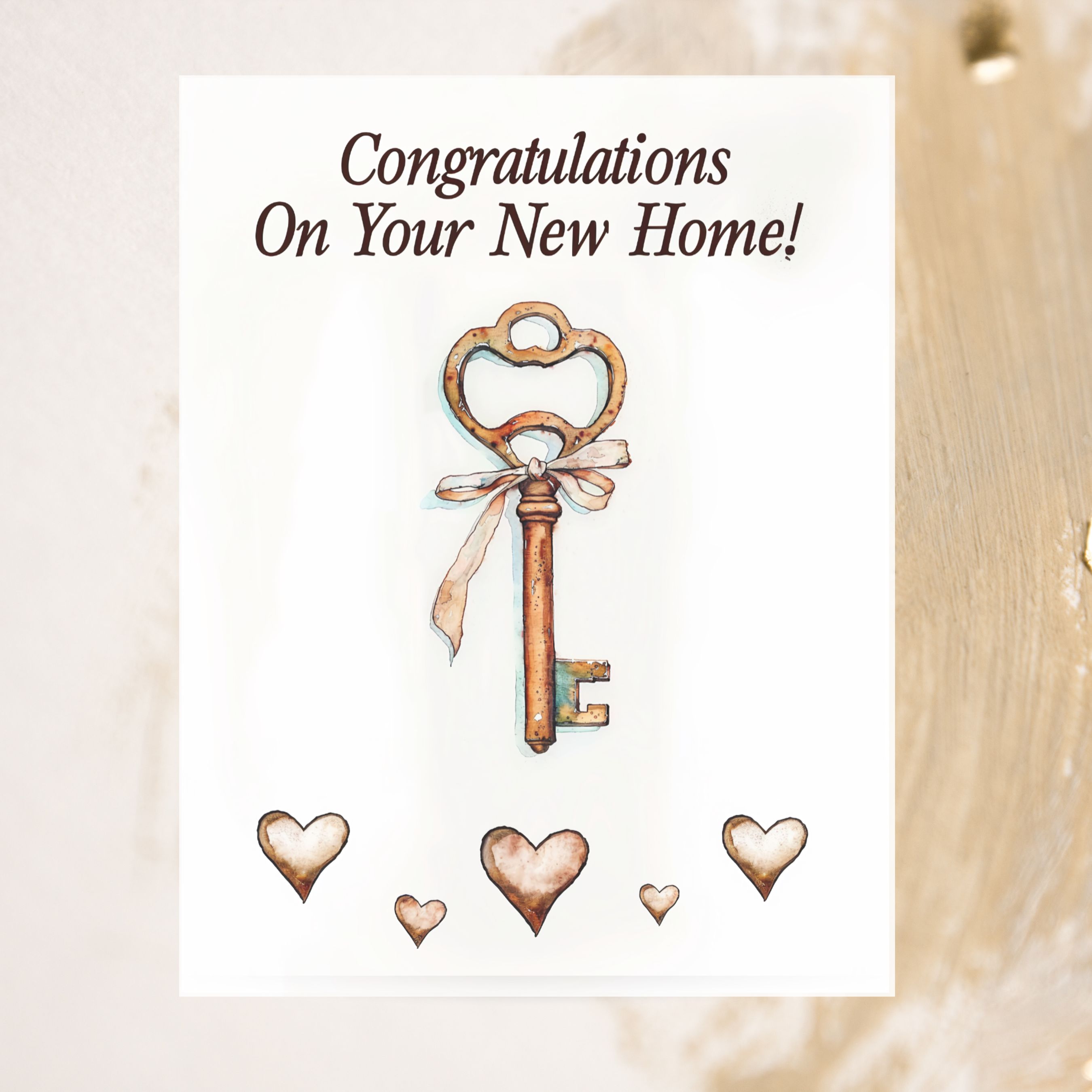 New Home Celebration, Watercolor Key Art, Congratulations Handmade Greeting Cards