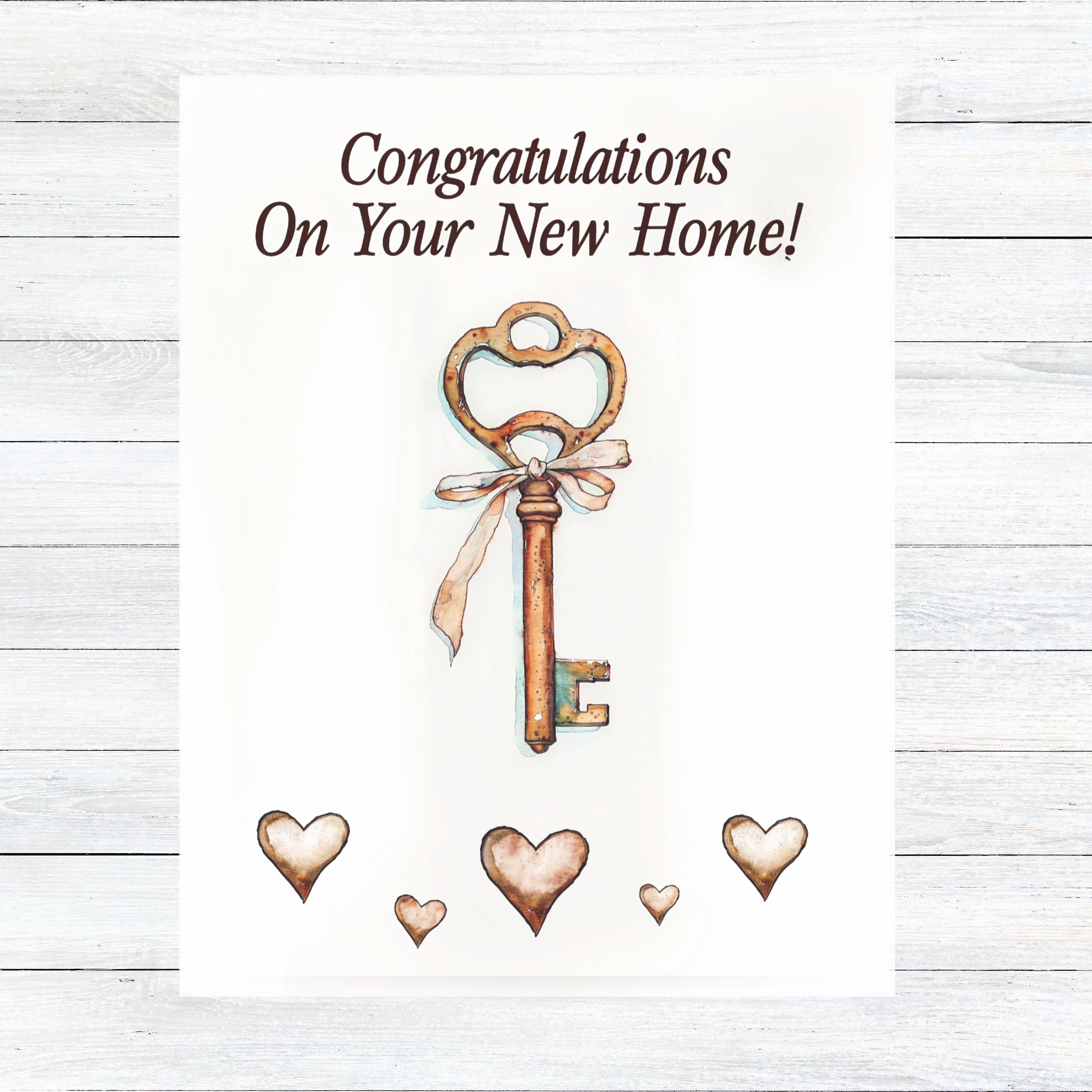 New Home Celebration, Watercolor Key Art, Congratulations Handmade Greeting Cards
