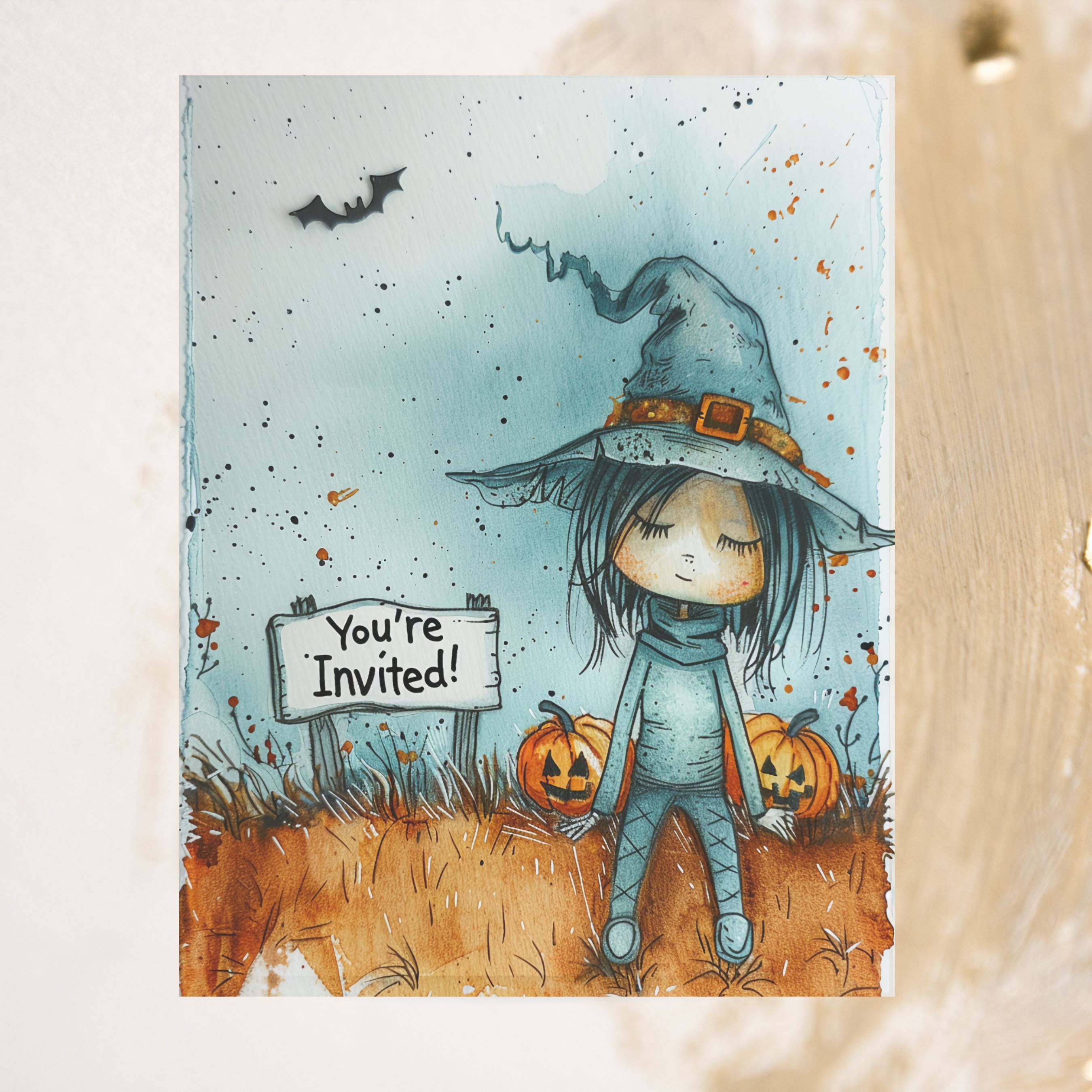 You're Invited! Whimsical Witch Watercolor, Halloween Party Card, Spooky Season Card, Birthday Card, Invitations
