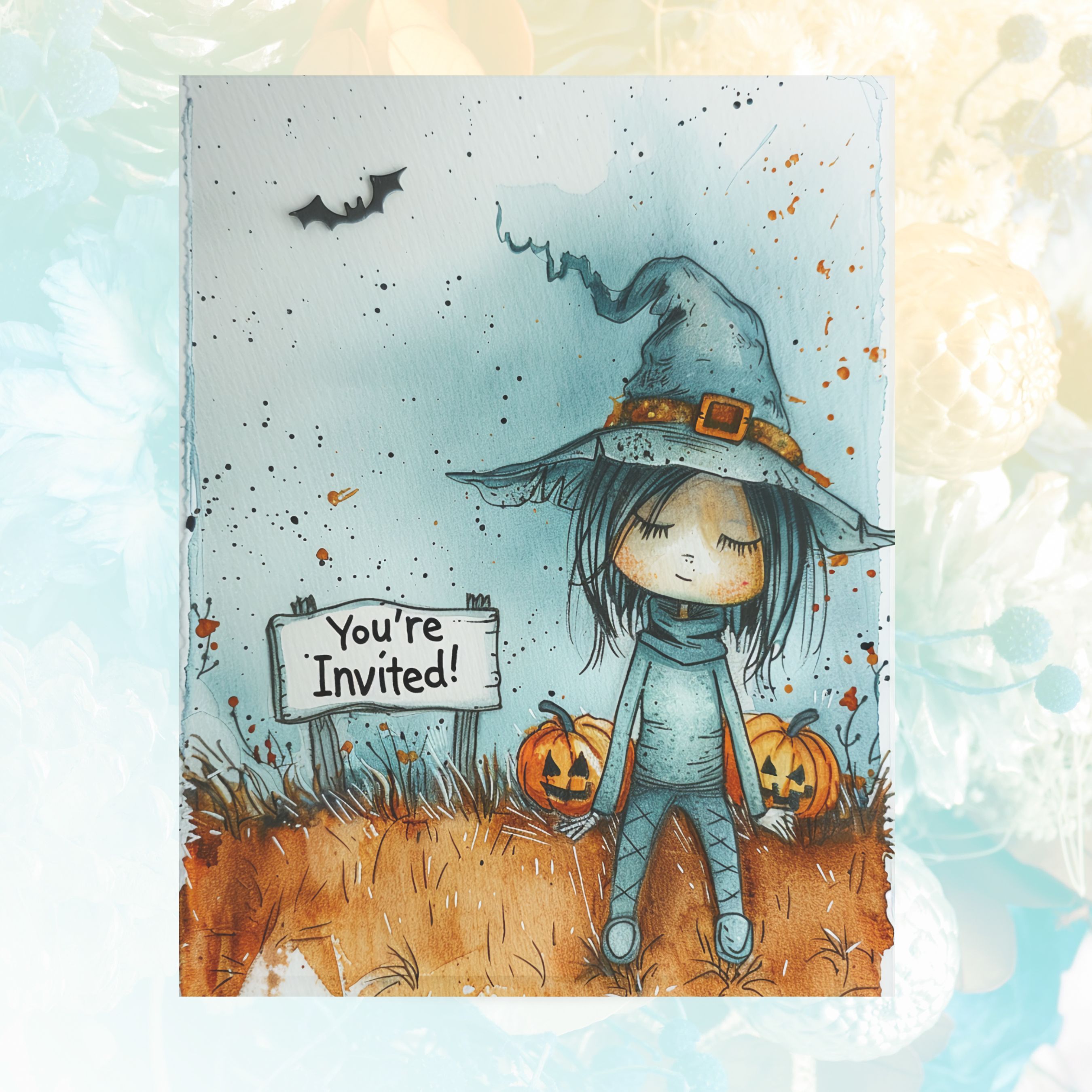 You're Invited! Whimsical Witch Watercolor, Halloween Party Card, Spooky Season Card, Birthday Card, Invitations