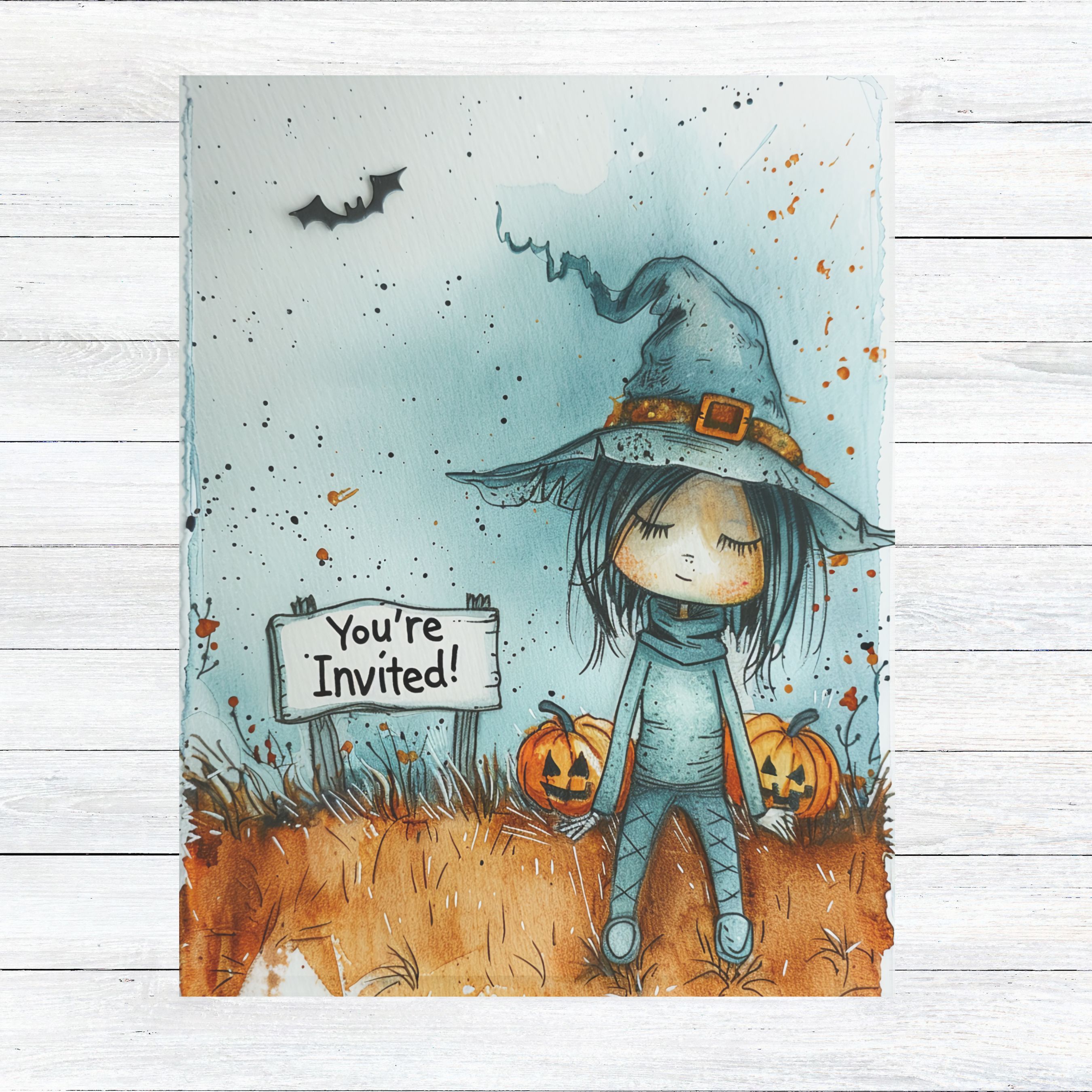 You're Invited! Whimsical Witch Watercolor, Halloween Party Card, Spooky Season Card, Birthday Card, Invitations