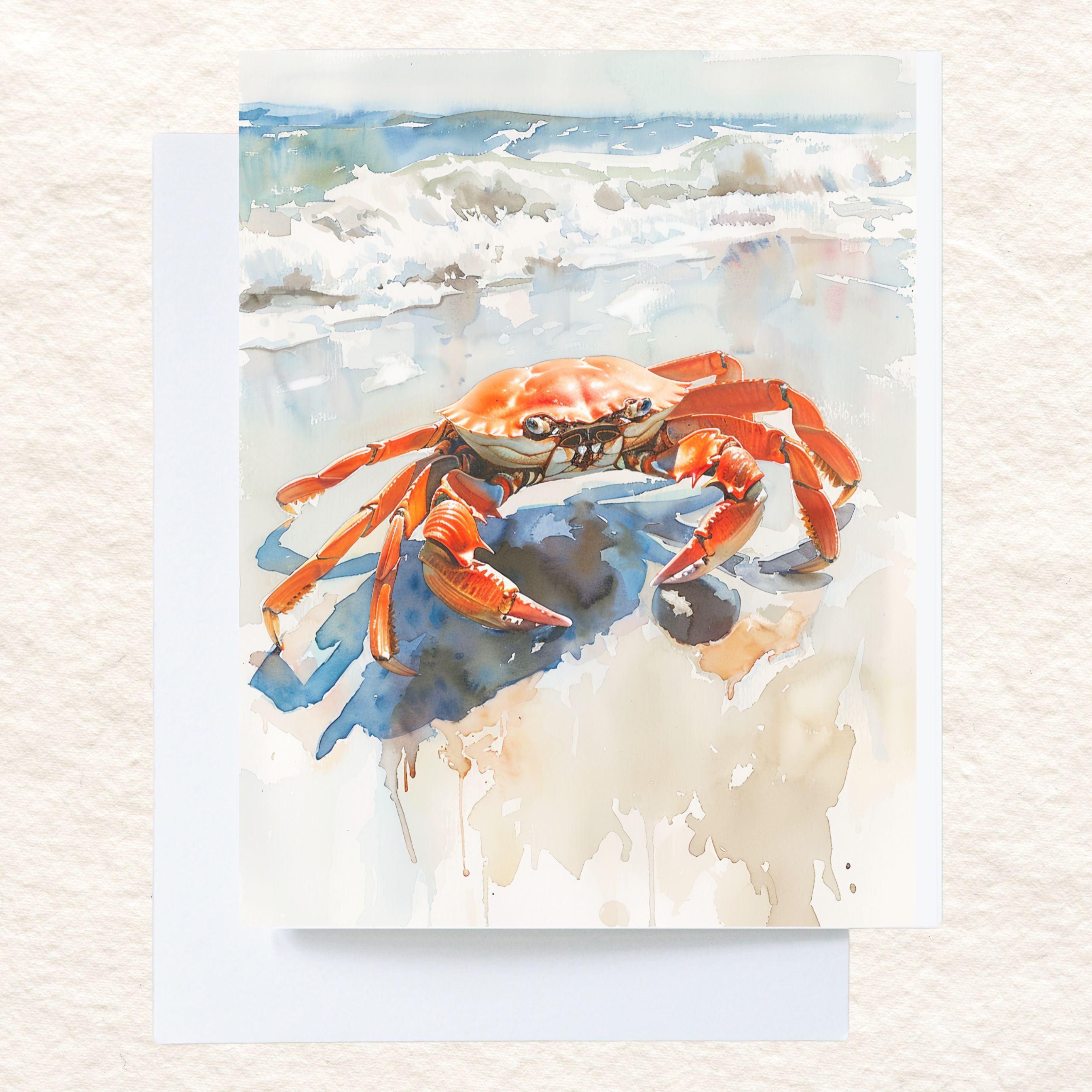 Coastal Encounter Watercolor Crab, Ocean Lover's Card, Wildlife Greeting, Watercolor Card Note Card, Thank You, Birthday Card, Invitations