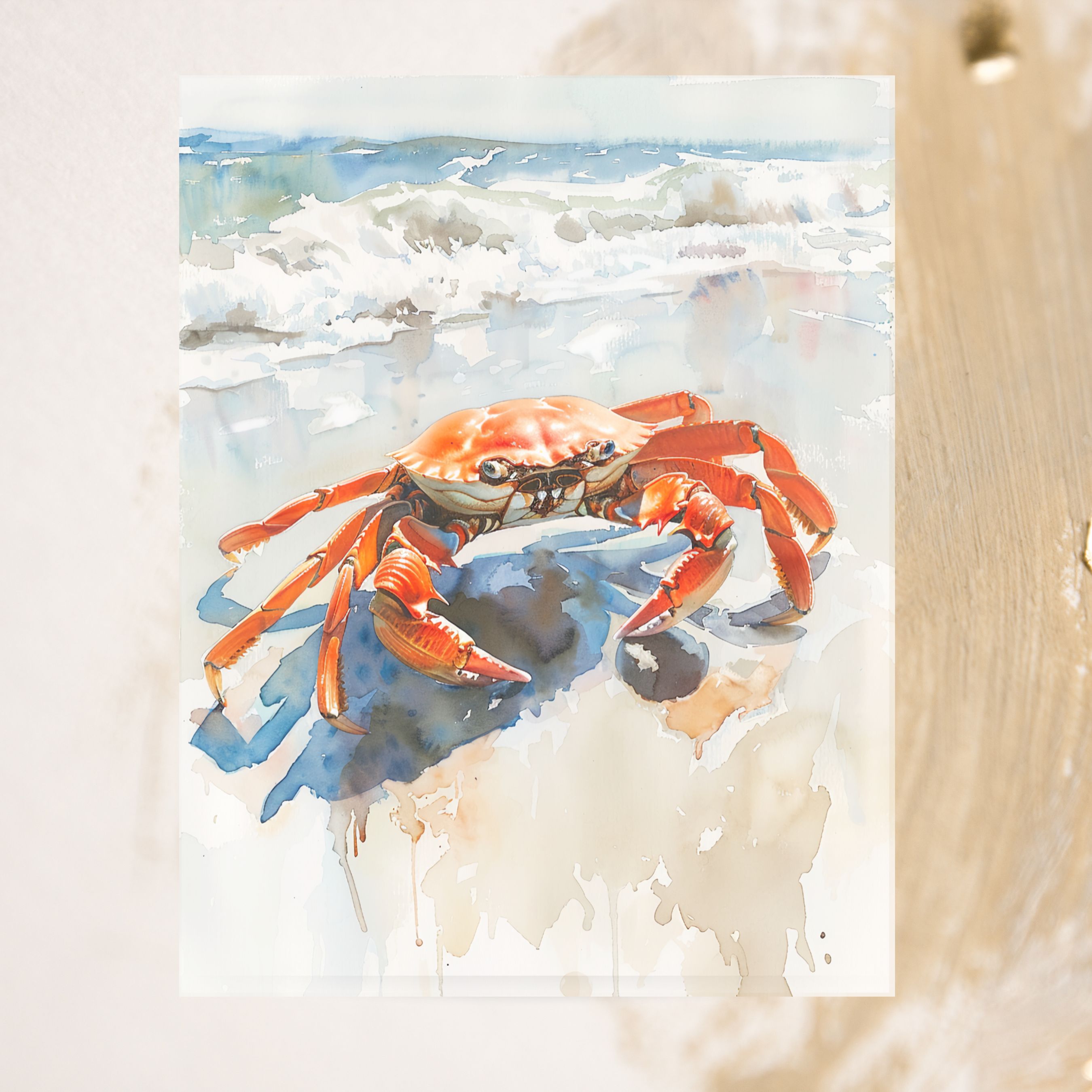 Coastal Encounter Watercolor Crab, Ocean Lover's Card, Wildlife Greeting, Watercolor Card Note Card, Thank You, Birthday Card, Invitations