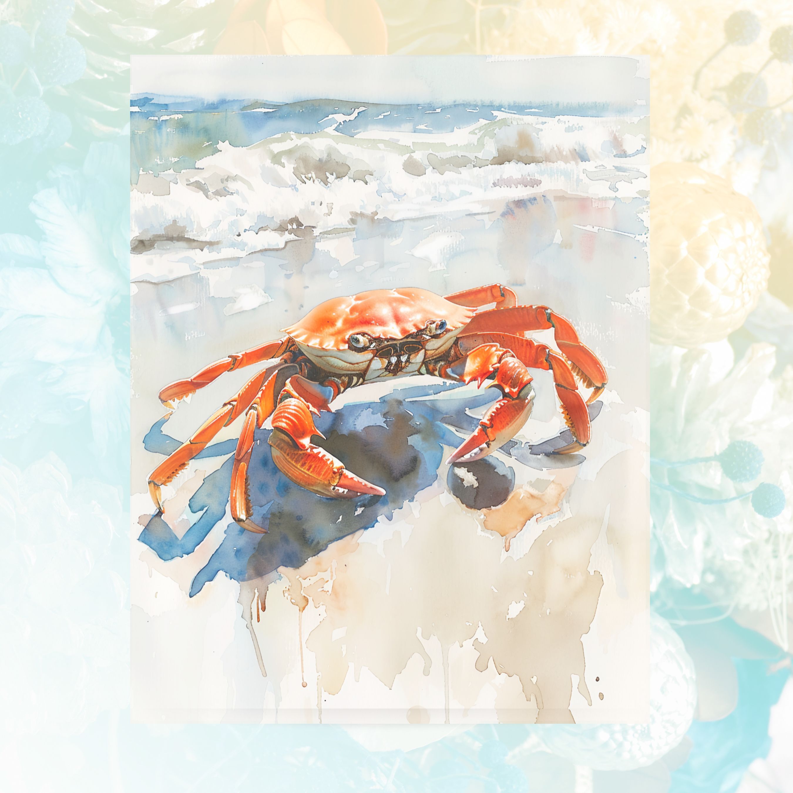 Coastal Encounter Watercolor Crab, Ocean Lover's Card, Wildlife Greeting, Watercolor Card Note Card, Thank You, Birthday Card, Invitations