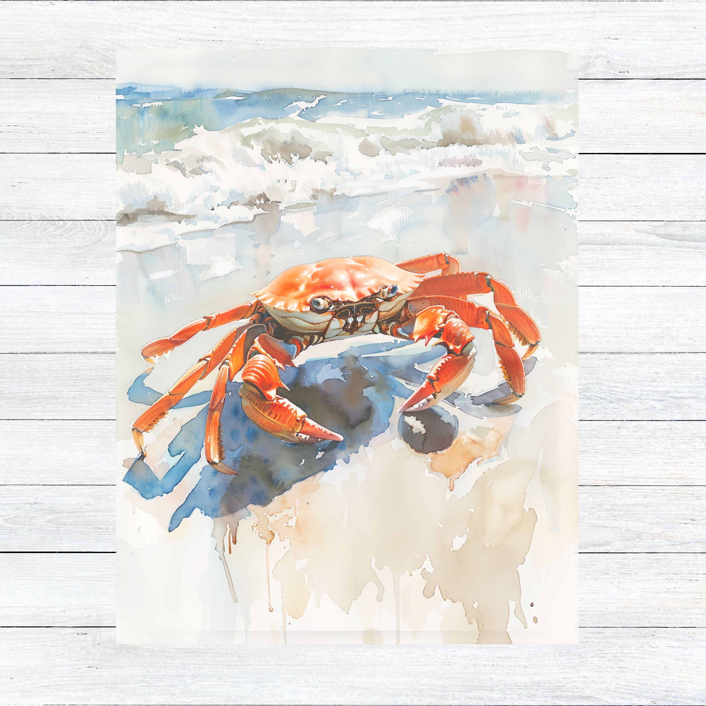 Coastal Encounter Watercolor Crab, Ocean Lover's Card, Wildlife Greeting, Watercolor Card Note Card, Thank You, Birthday Card, Invitations
