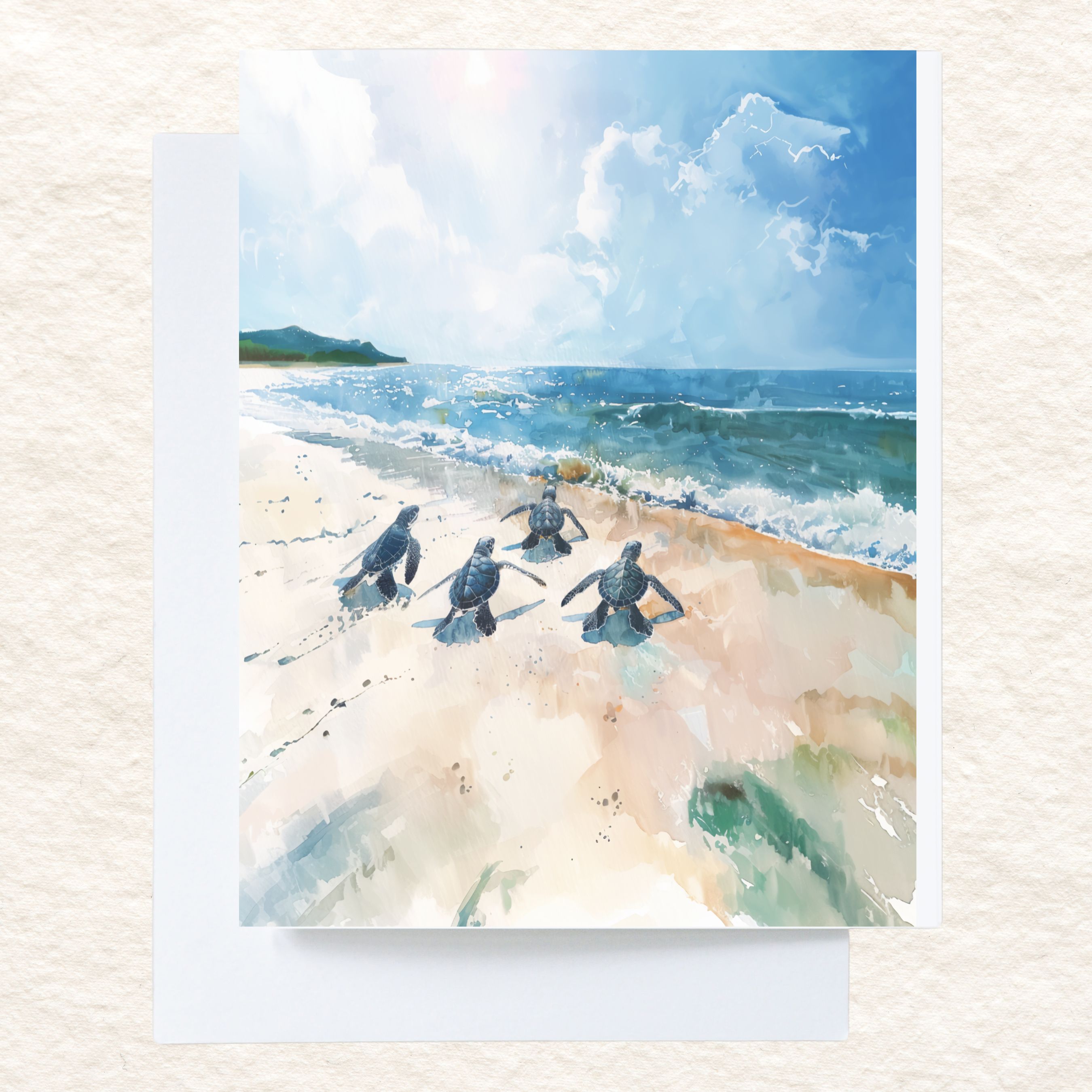 Baby Sea Turtles Journey, Ocean Beach, Watercolor Greeting Card, Ocean Lover's Card, Note Card, Thank You, Birthday Card, Invitations