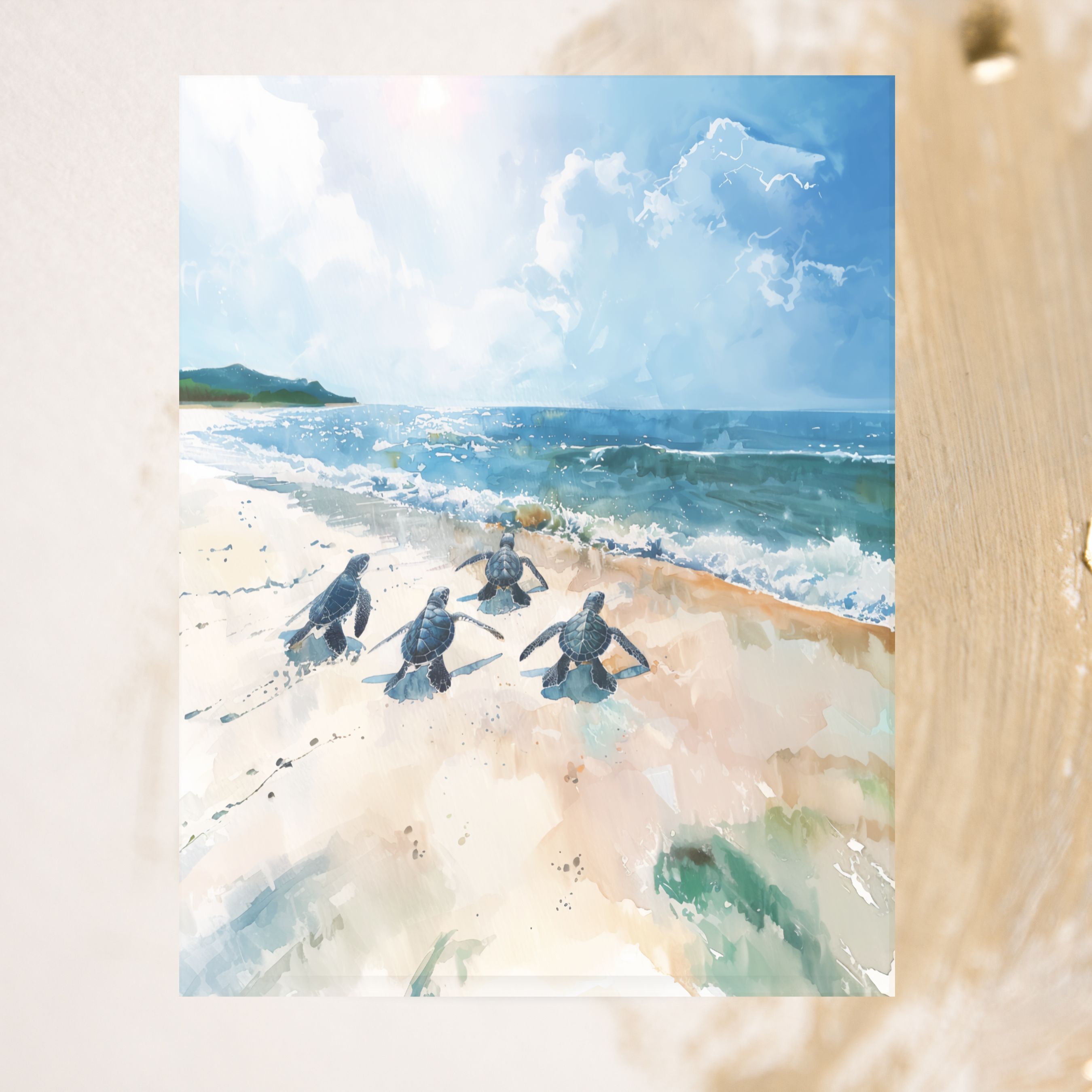 Baby Sea Turtles Journey, Ocean Beach, Watercolor Greeting Card, Ocean Lover's Card, Note Card, Thank You, Birthday Card, Invitations