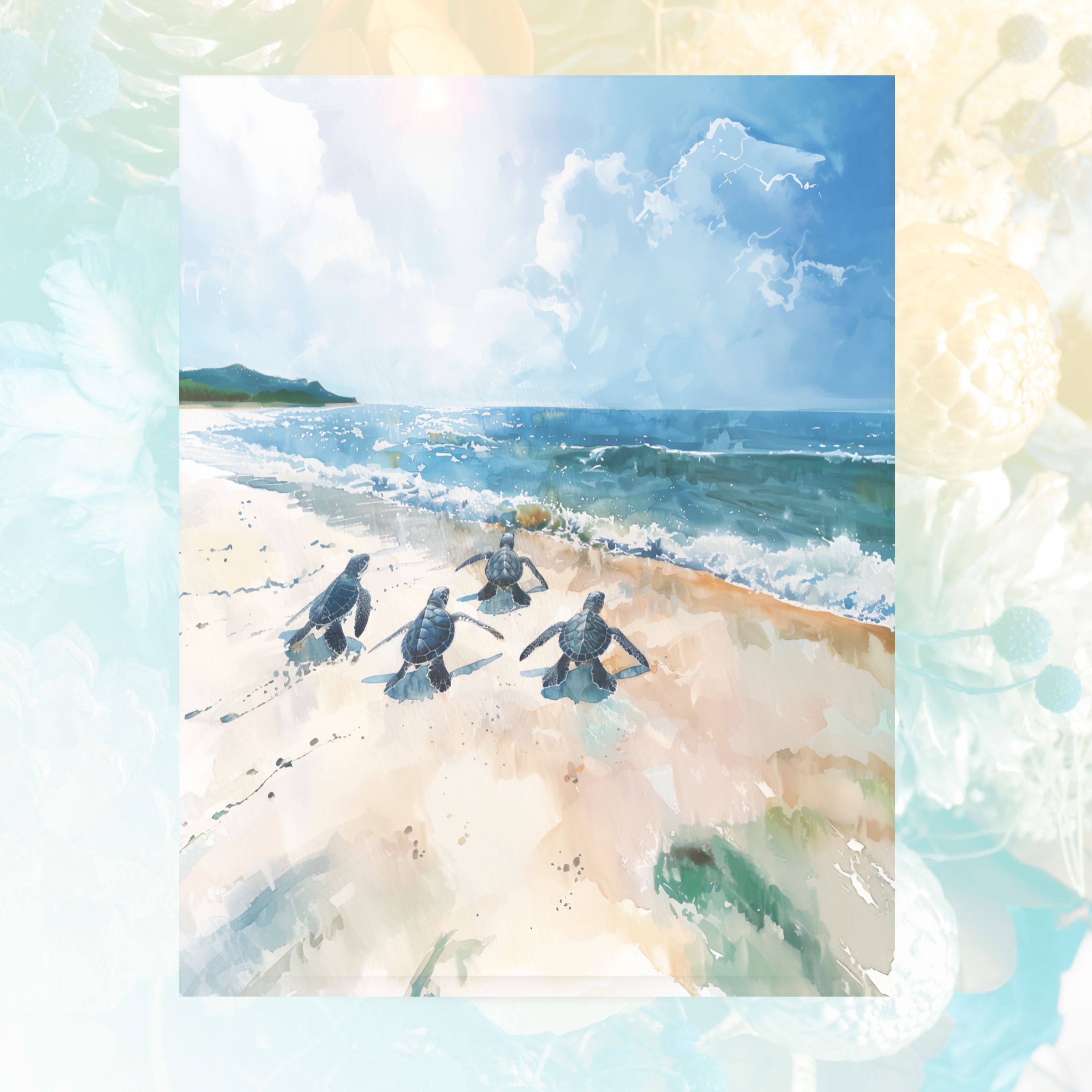 Baby Sea Turtles Journey, Ocean Beach, Watercolor Greeting Card, Ocean Lover's Card, Note Card, Thank You, Birthday Card, Invitations