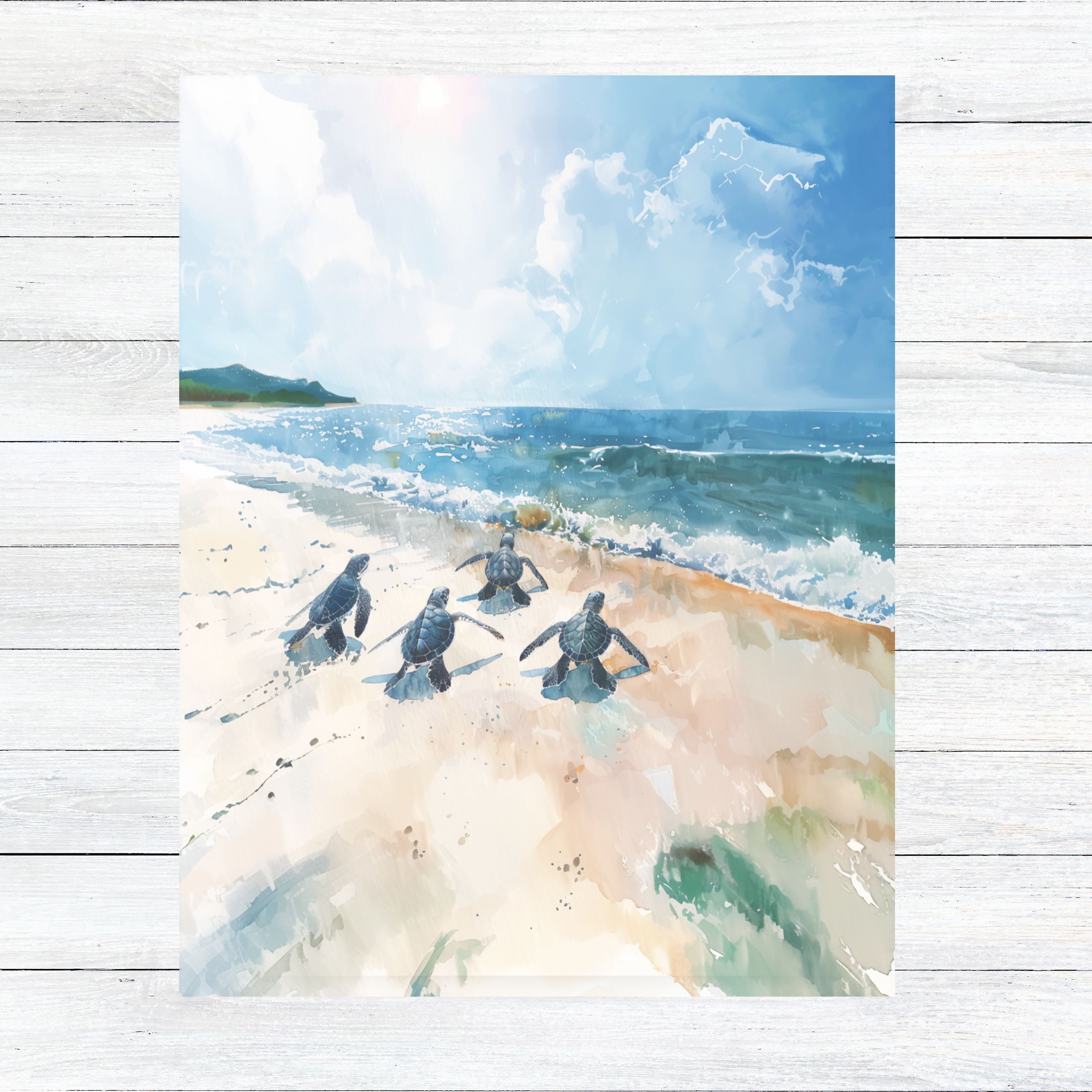 Baby Sea Turtles Journey, Ocean Beach, Watercolor Greeting Card, Ocean Lover's Card, Note Card, Thank You, Birthday Card, Invitations