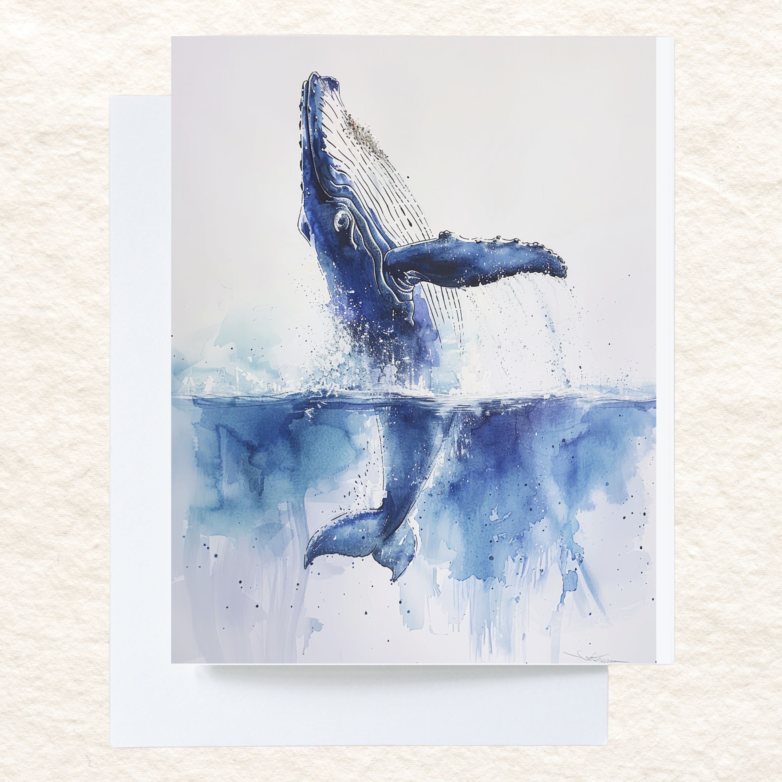 Humpback Whale Majesty, Watercolor Art Card, Marine Life, Ocean Scene, Watercolor Card Note Card, Thank You, Birthday Card, Invitations