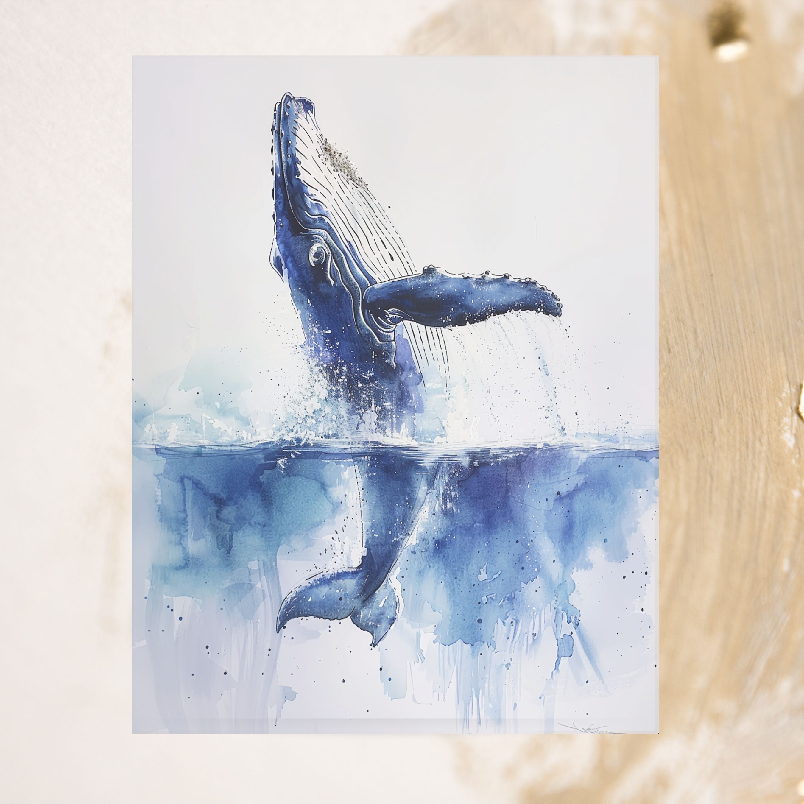 Humpback Whale Majesty, Watercolor Art Card, Marine Life, Ocean Scene, Watercolor Card Note Card, Thank You, Birthday Card, Invitations