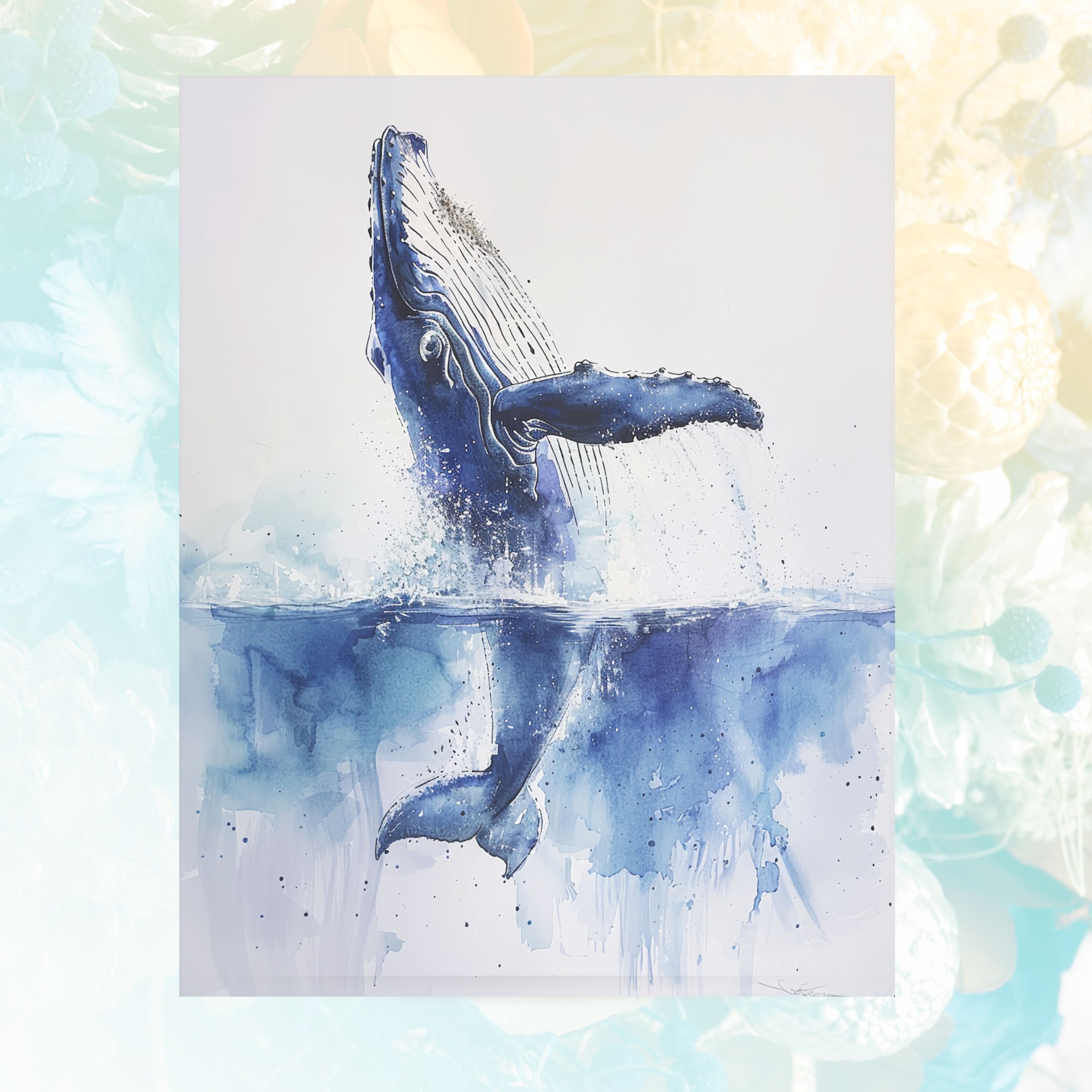 Humpback Whale Majesty, Watercolor Art Card, Marine Life, Ocean Scene, Watercolor Card Note Card, Thank You, Birthday Card, Invitations