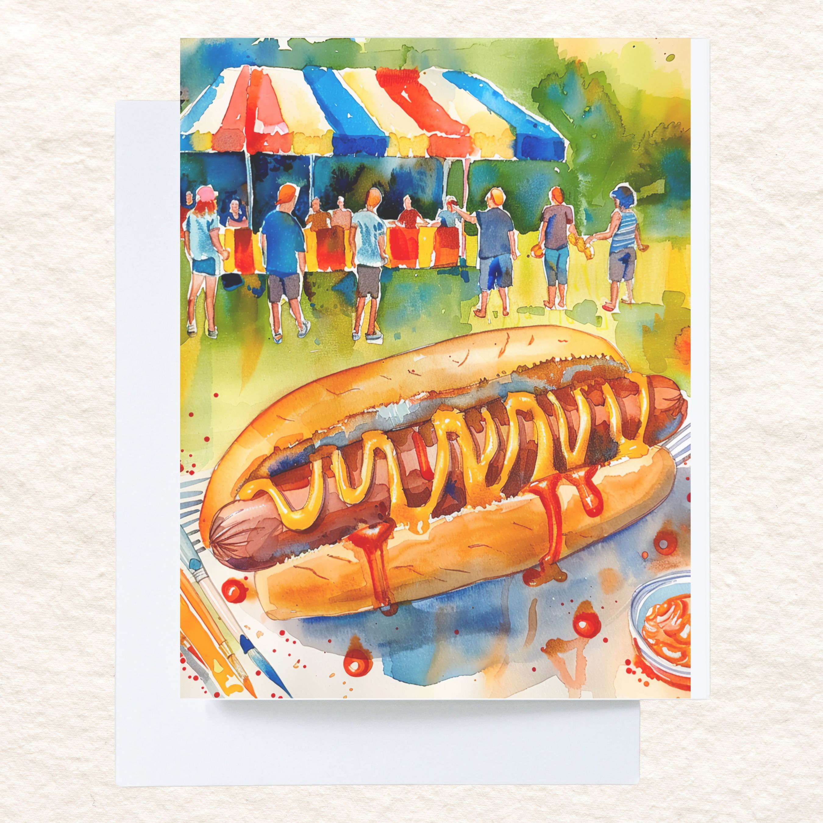 National Hot Dog Day Card, Fun BBQ Party, Summer Celebration, Watercolor Art, Set of Three, Handmade Card, Watercolor Card Note Card, Thank You, Birthday Card, Invitations