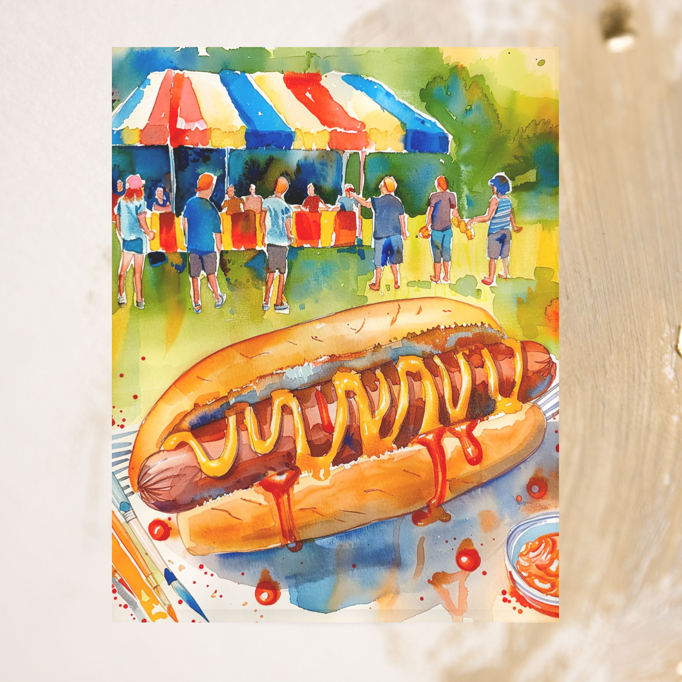 National Hot Dog Day Card, Fun BBQ Party, Summer Celebration, Watercolor Art, Set of Three, Handmade Card, Watercolor Card Note Card, Thank You, Birthday Card, Invitations