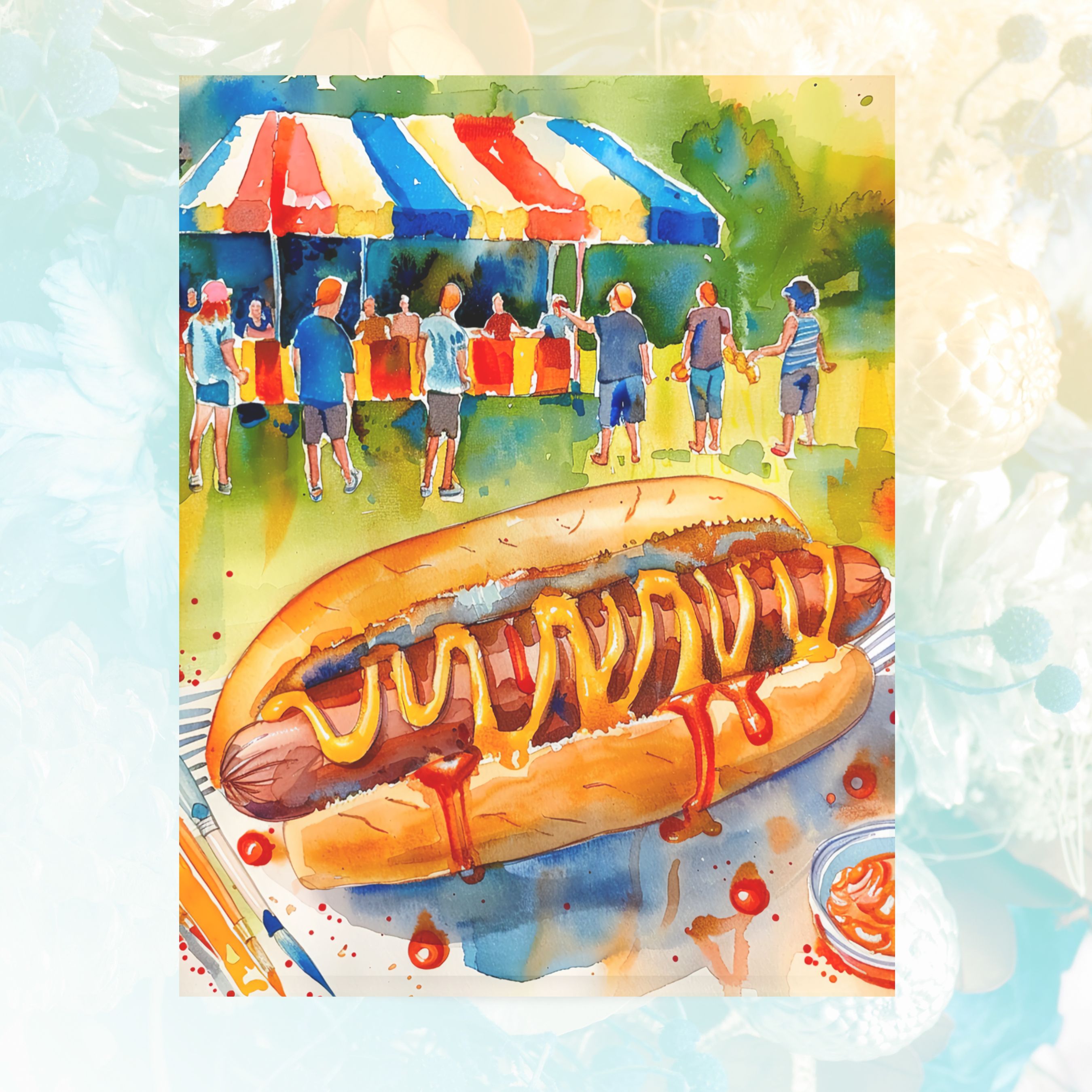 National Hot Dog Day Card, Fun BBQ Party, Summer Celebration, Watercolor Art, Set of Three, Handmade Card, Watercolor Card Note Card, Thank You, Birthday Card, Invitations