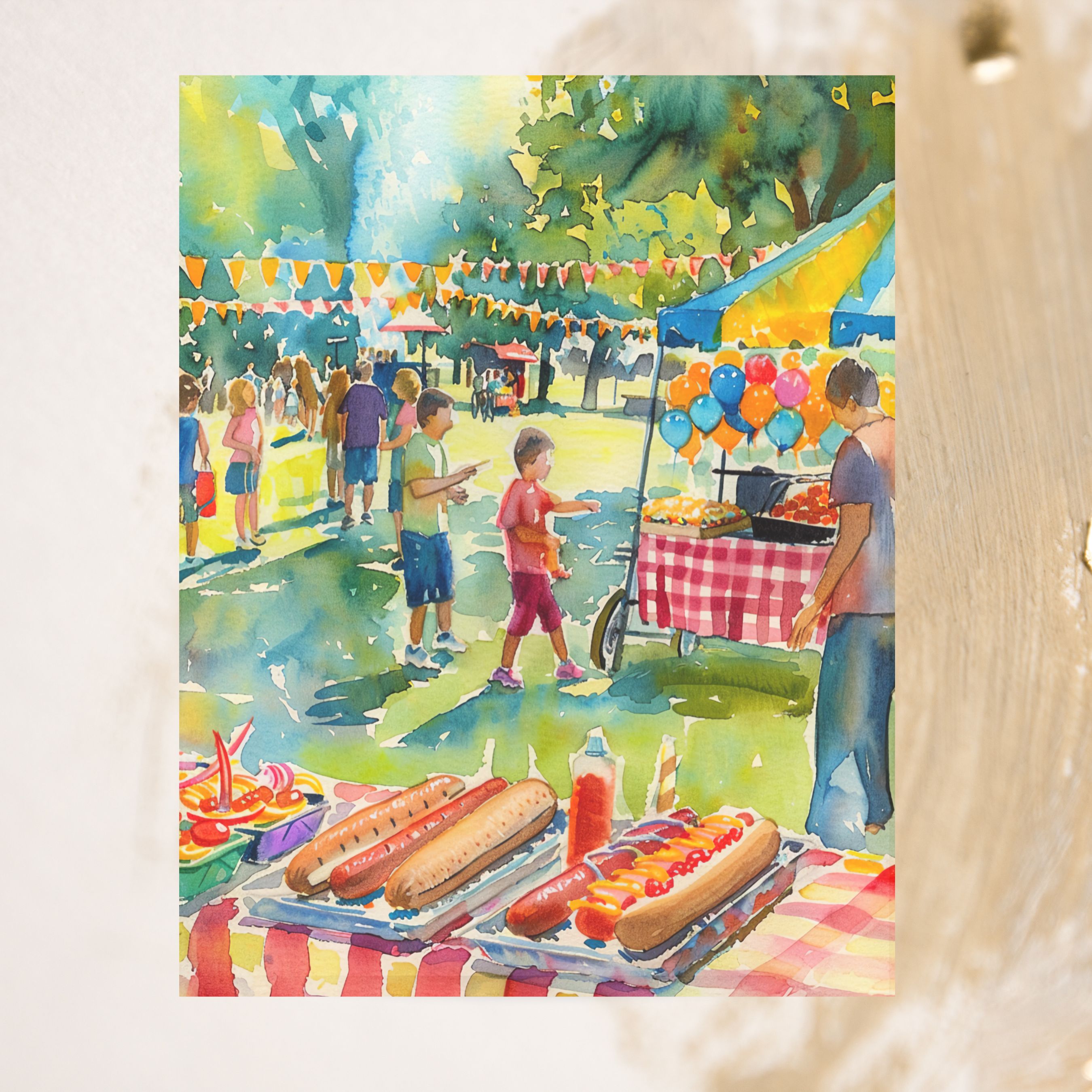 BBQ Fun with Friends Card, National Hot Dog Day, Watercolor Art, Summer Party, Handmade Card, Watercolor Card Note Card, Thank You, Birthday Card, Invitations
