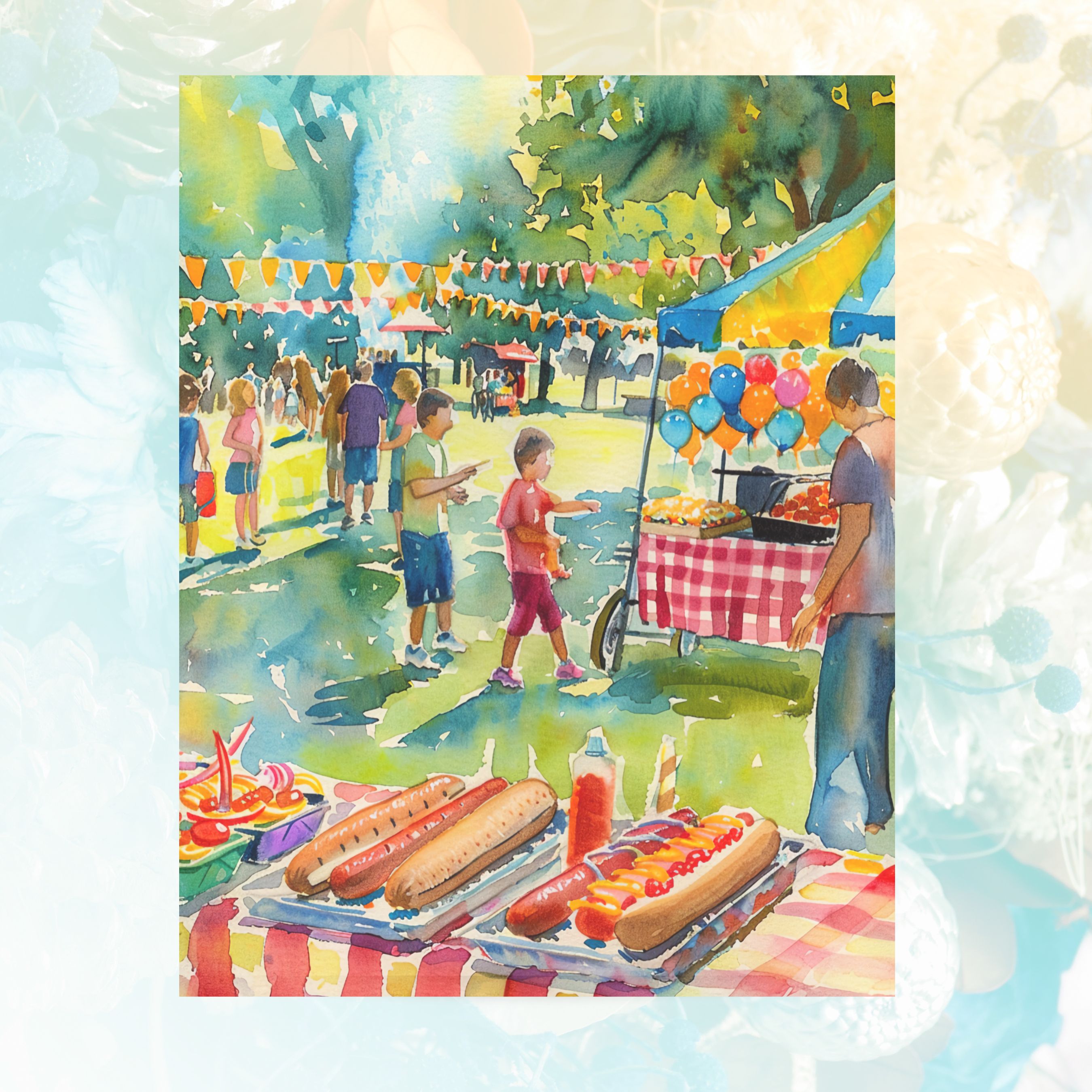 BBQ Fun with Friends Card, National Hot Dog Day, Watercolor Art, Summer Party, Handmade Card, Watercolor Card Note Card, Thank You, Birthday Card, Invitations