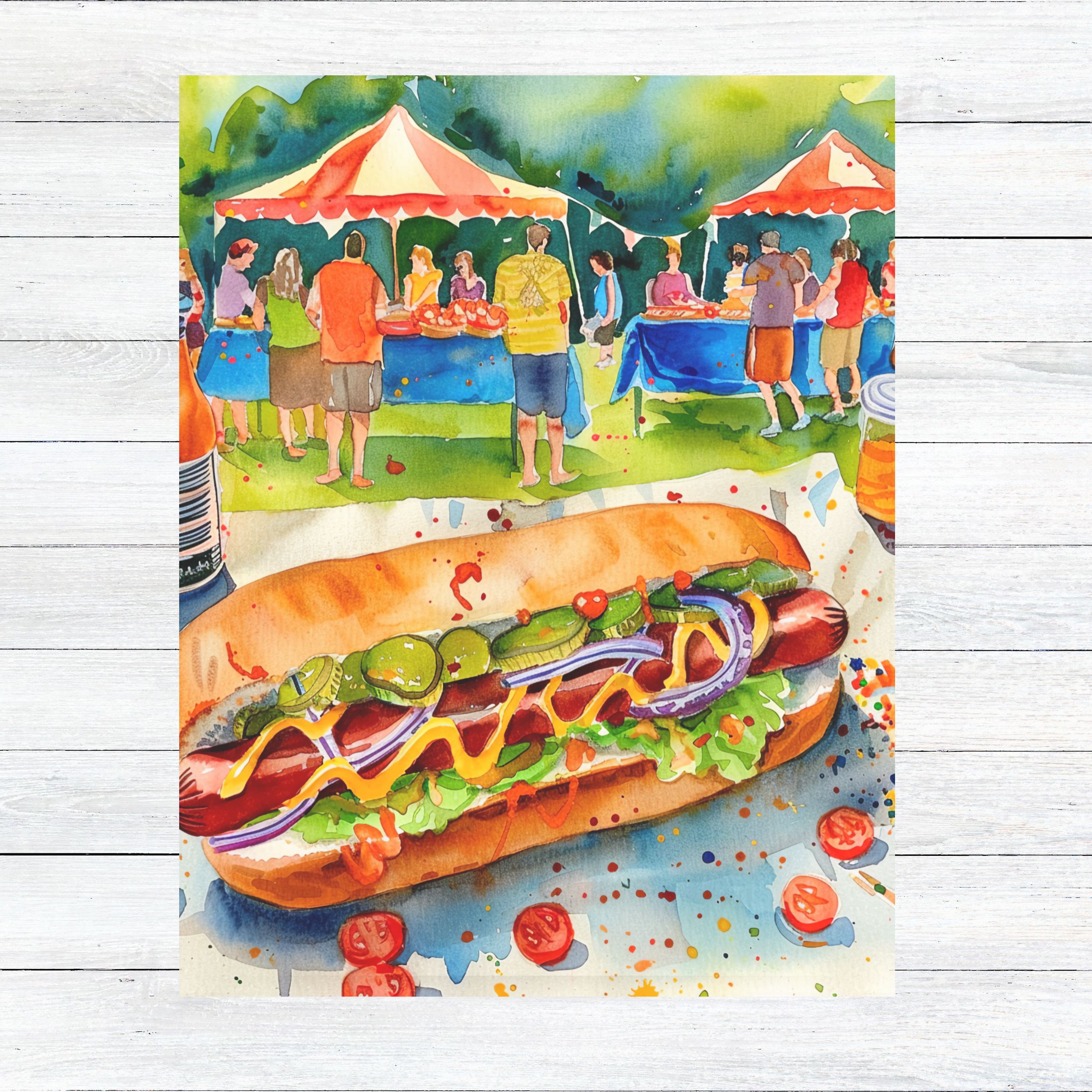 Hot Dog Day Celebration Card, Fun BBQ Party, Summer Watercolor Art, National Hot Dog Day, , Handmade Card, Watercolor Card Note Card, Thank You, Birthday Card, Invitations