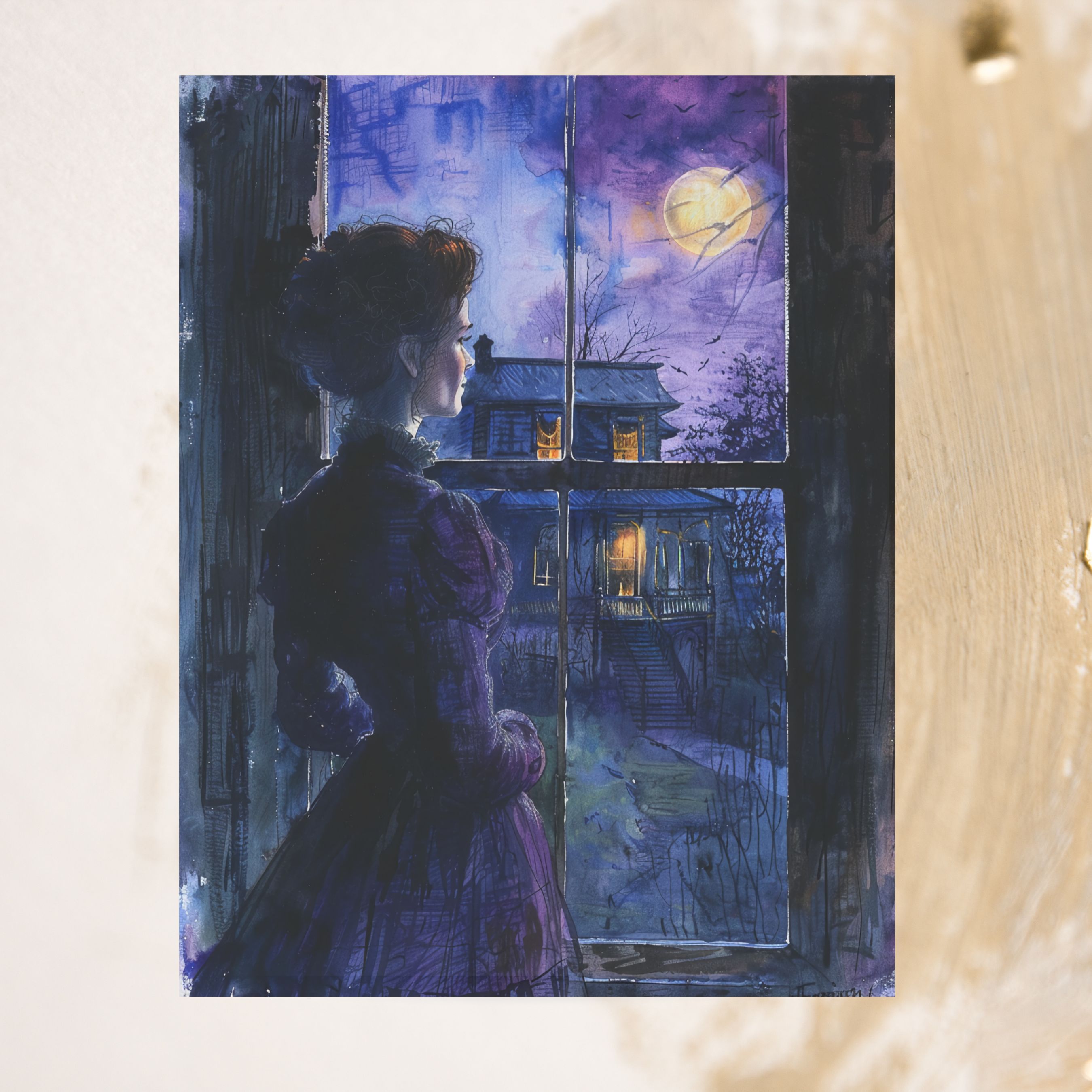 Gothic Mystery, Victorian Lady at Window, Haunted House Spooky Season Note Card Greeting Thank You, All Occasion, Birthday Card, Invitations