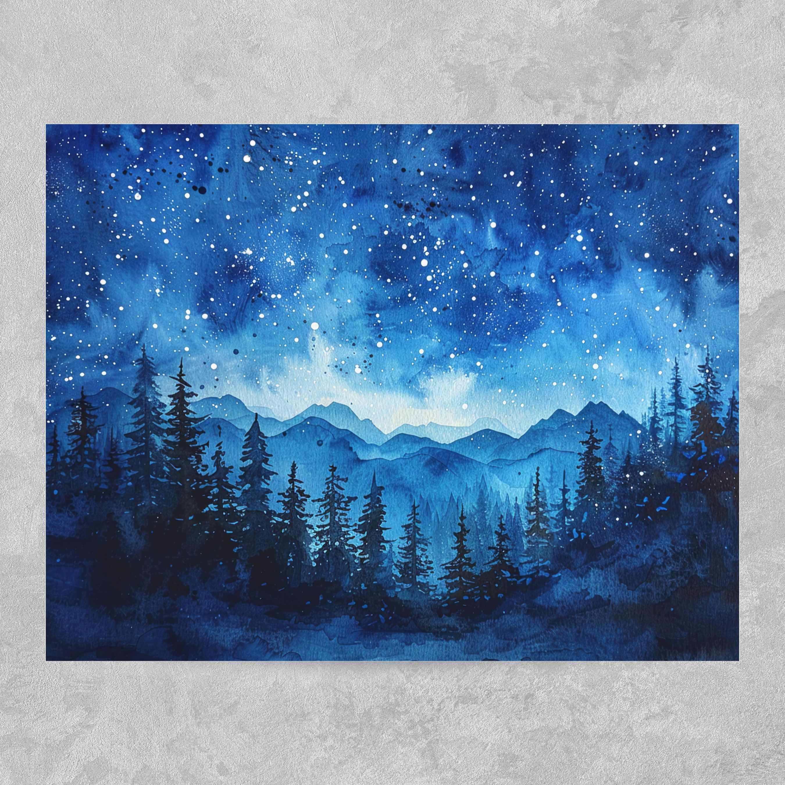 Starry Sky Over Mountain Range, Night Sky Watercolor, Note Card Greeting, Thank You, All Occasion, Birthday Card, Invitations
