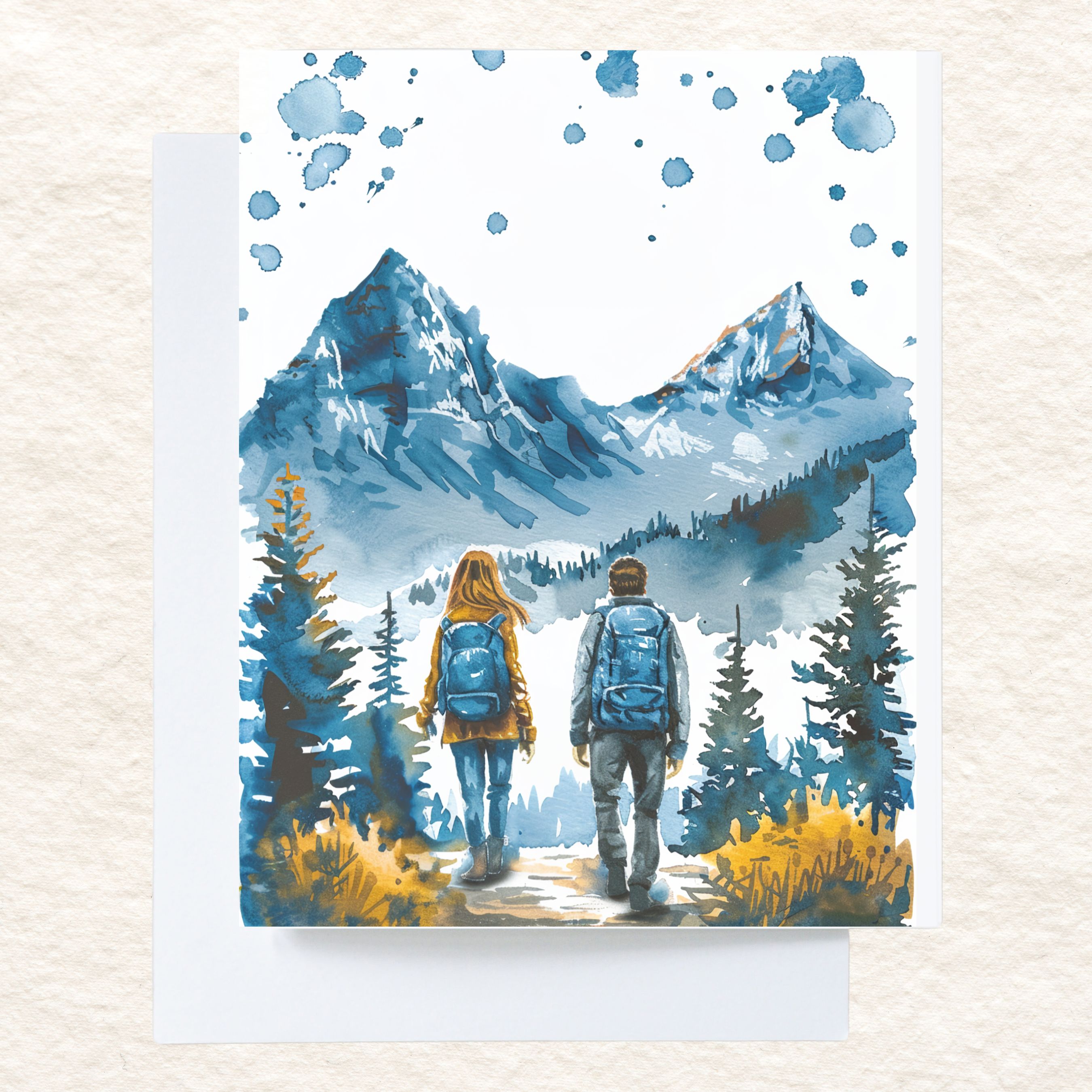 Alpine Walk Couple's Tranquil Trail, Watercolor Card, Note, Thank You, Birthday Card, Invitations, Anniversary