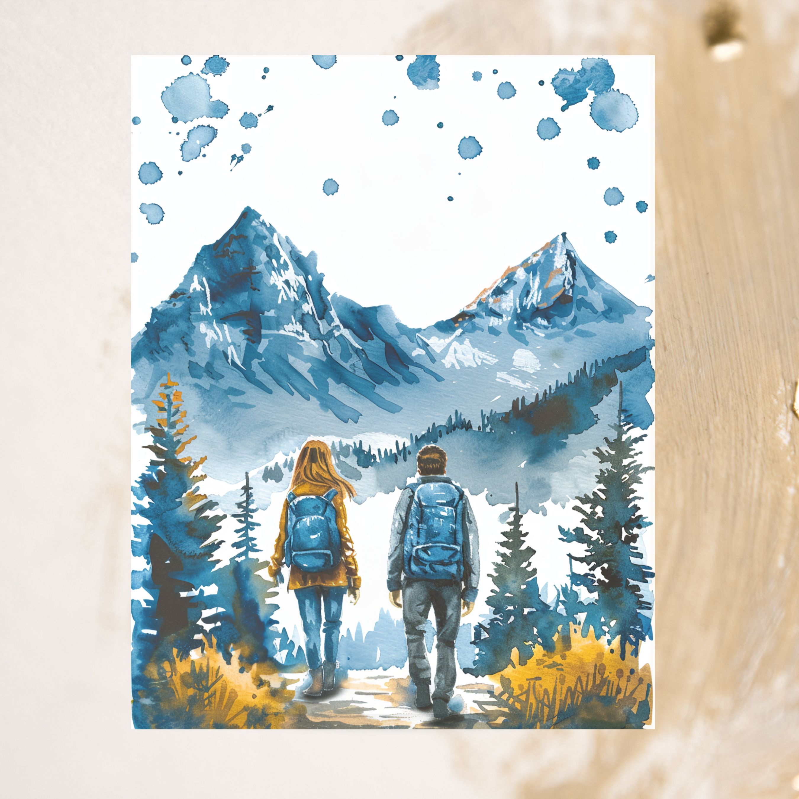 Alpine Walk Couple's Tranquil Trail, Watercolor Card, Note, Thank You, Birthday Card, Invitations, Anniversary
