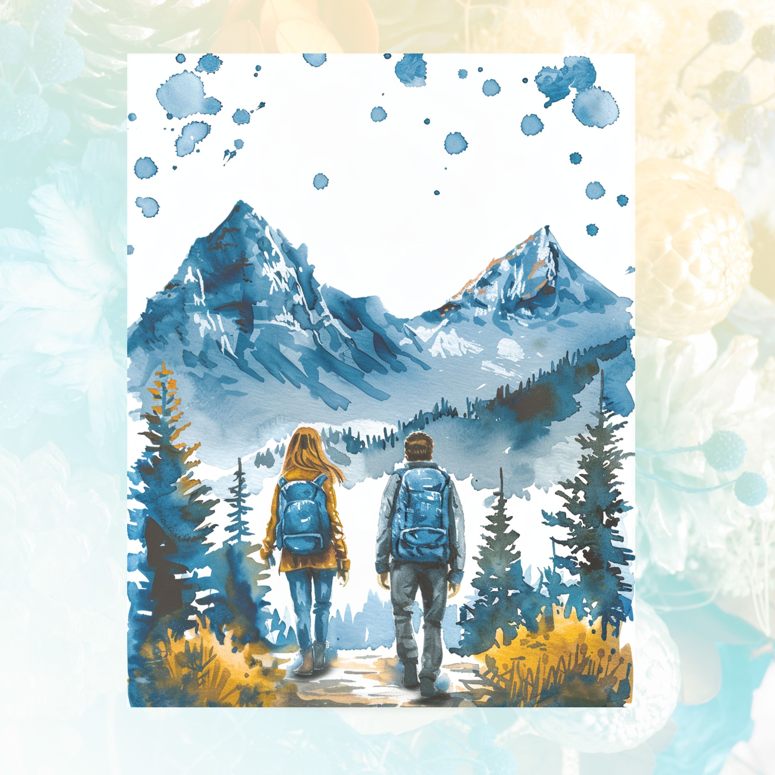 Alpine Walk Couple's Tranquil Trail, Watercolor Card, Note, Thank You, Birthday Card, Invitations, Anniversary