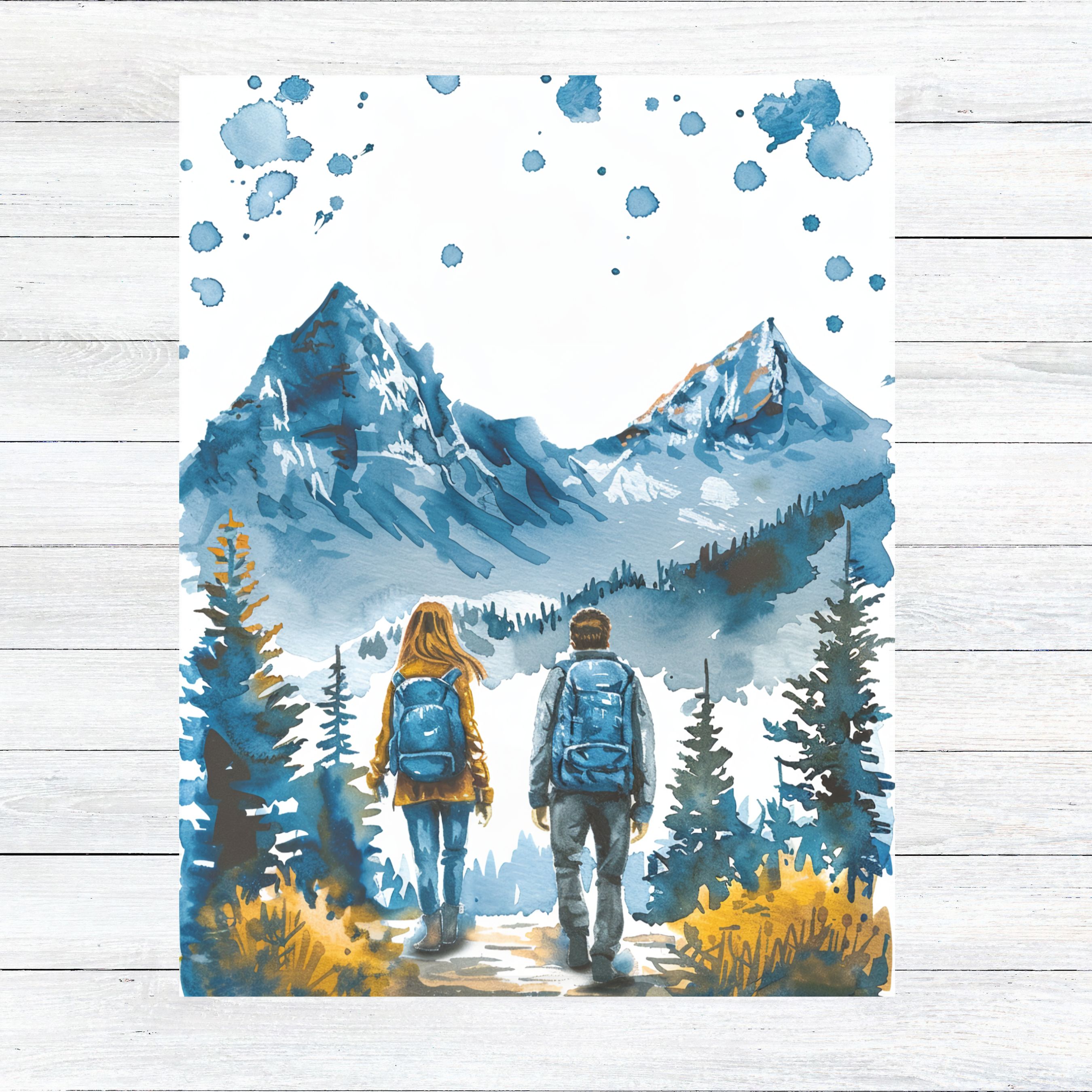 Alpine Walk Couple's Tranquil Trail, Watercolor Card, Note, Thank You, Birthday Card, Invitations, Anniversary