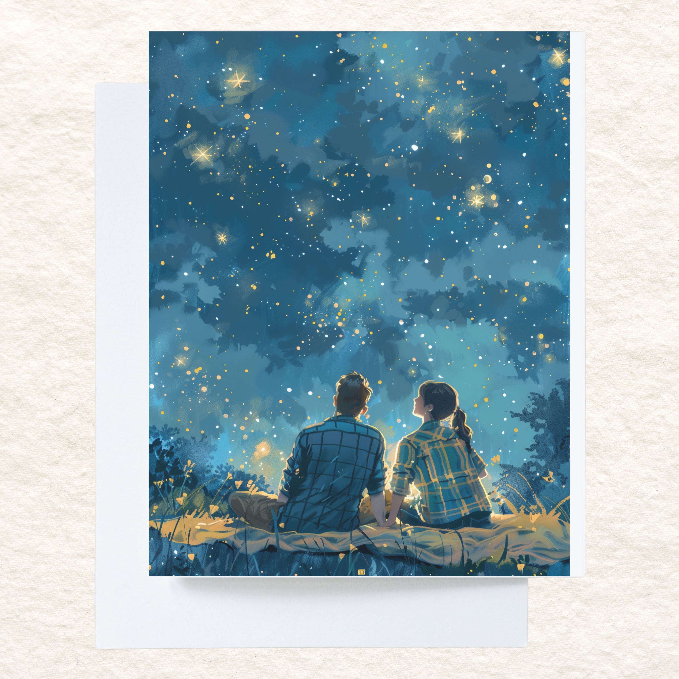 Field of Stars Romantic Night Under the Stars, Watercolor Card, Note, Thank You, Birthday Card, Invitations, Anniversary