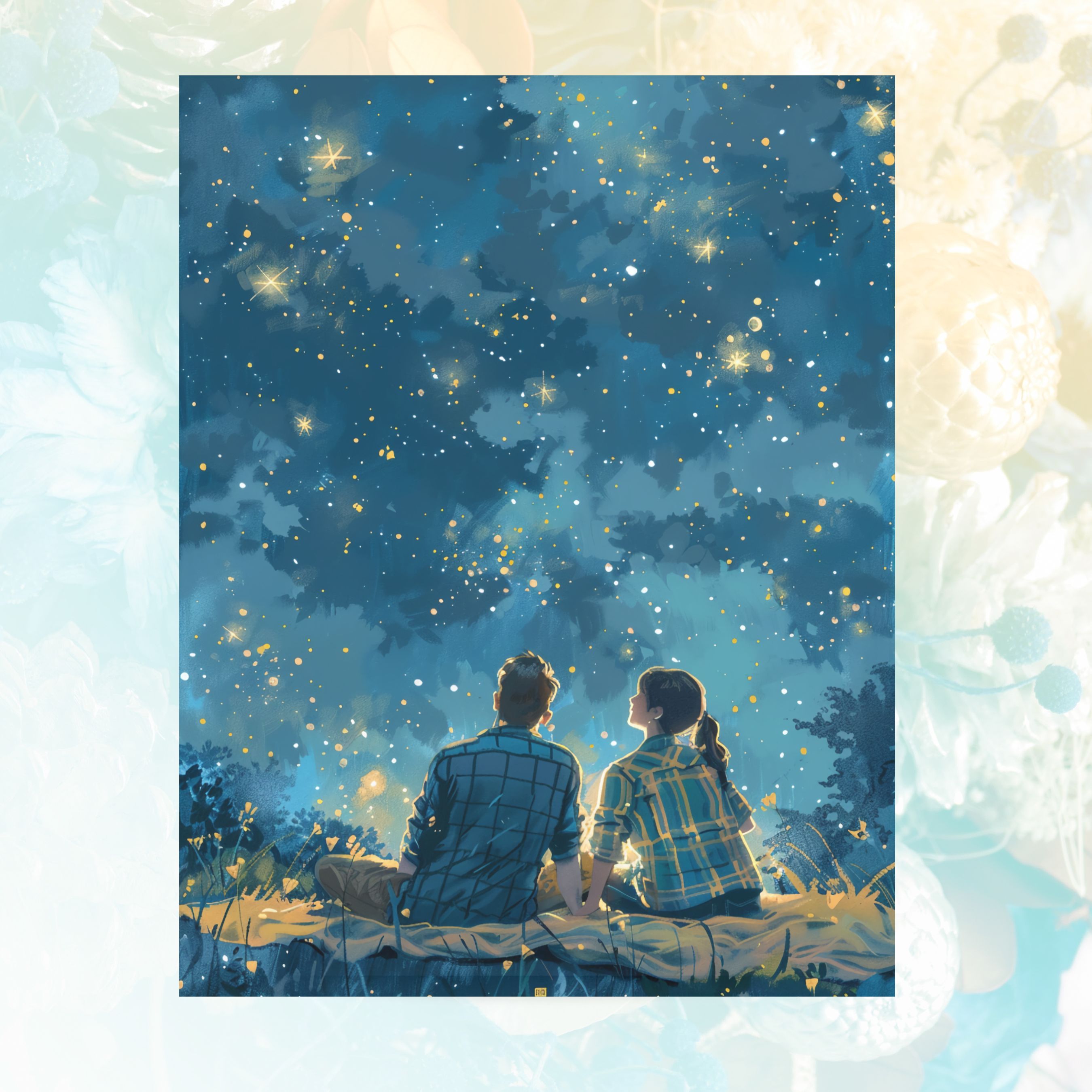Field of Stars Romantic Night Under the Stars, Watercolor Card, Note, Thank You, Birthday Card, Invitations, Anniversary