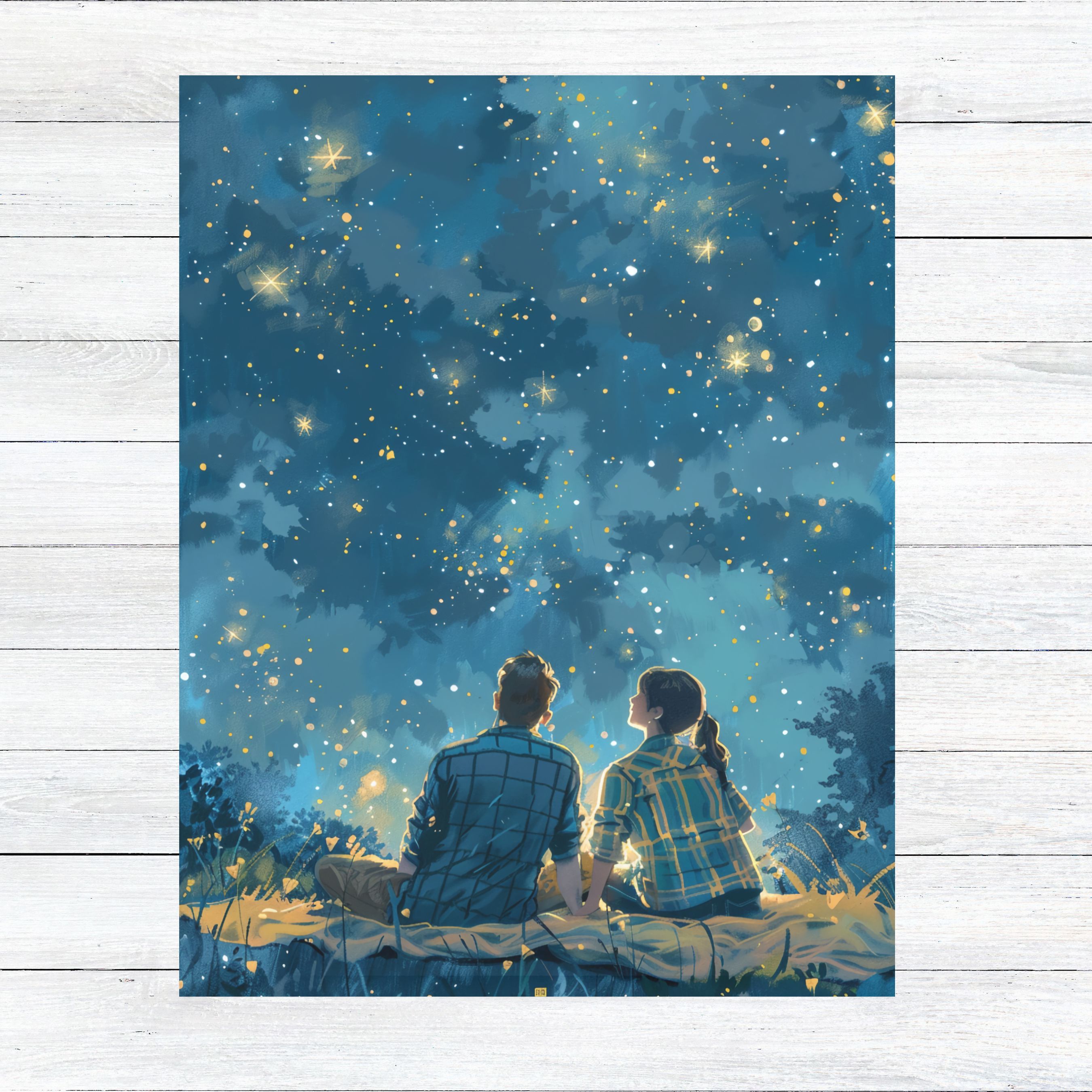 Field of Stars Romantic Night Under the Stars, Watercolor Card, Note, Thank You, Birthday Card, Invitations, Anniversary