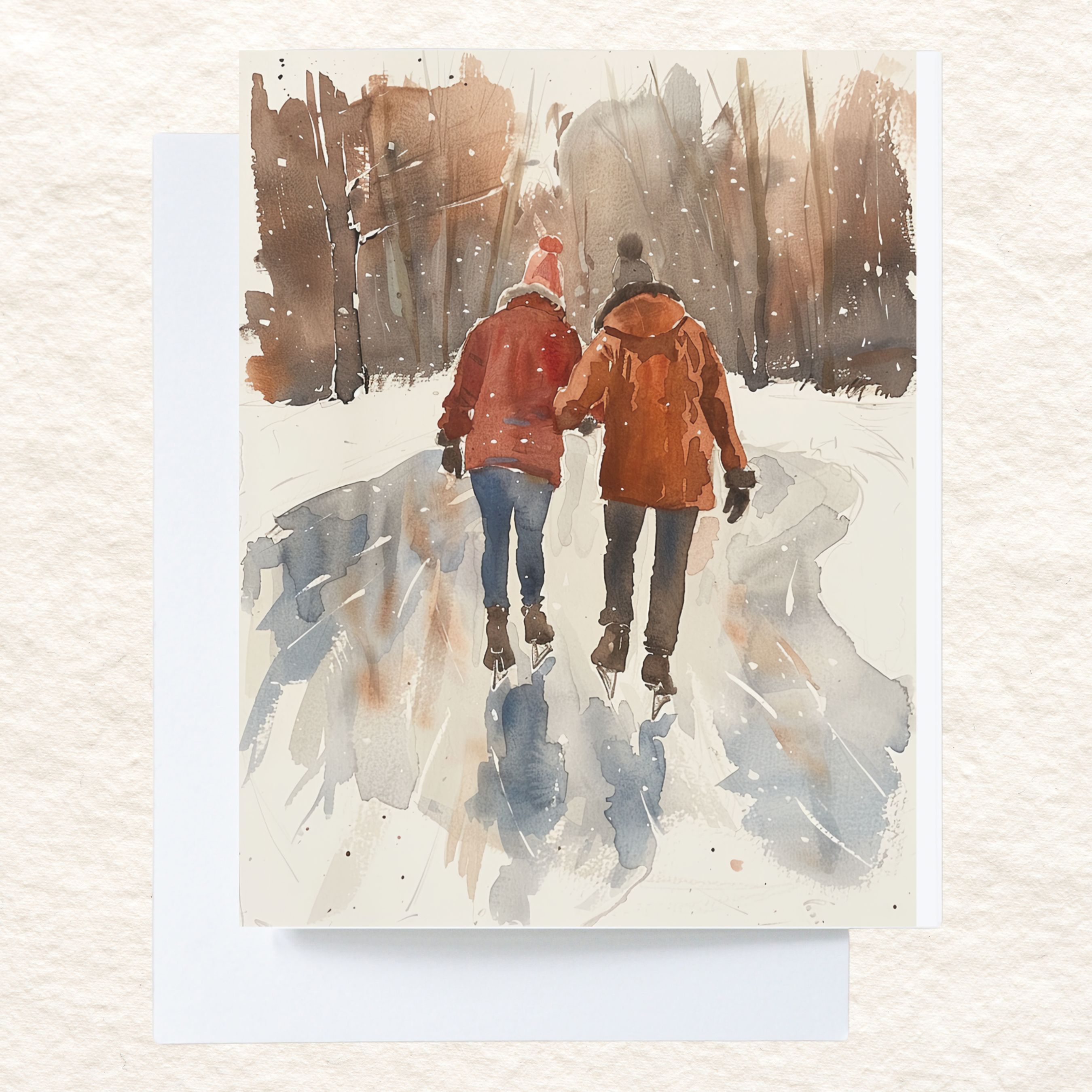 Glacial Dance Romantic Ice Skating, Watercolor Card, Note, Thank You, Birthday Card, Invitations, Anniversary
