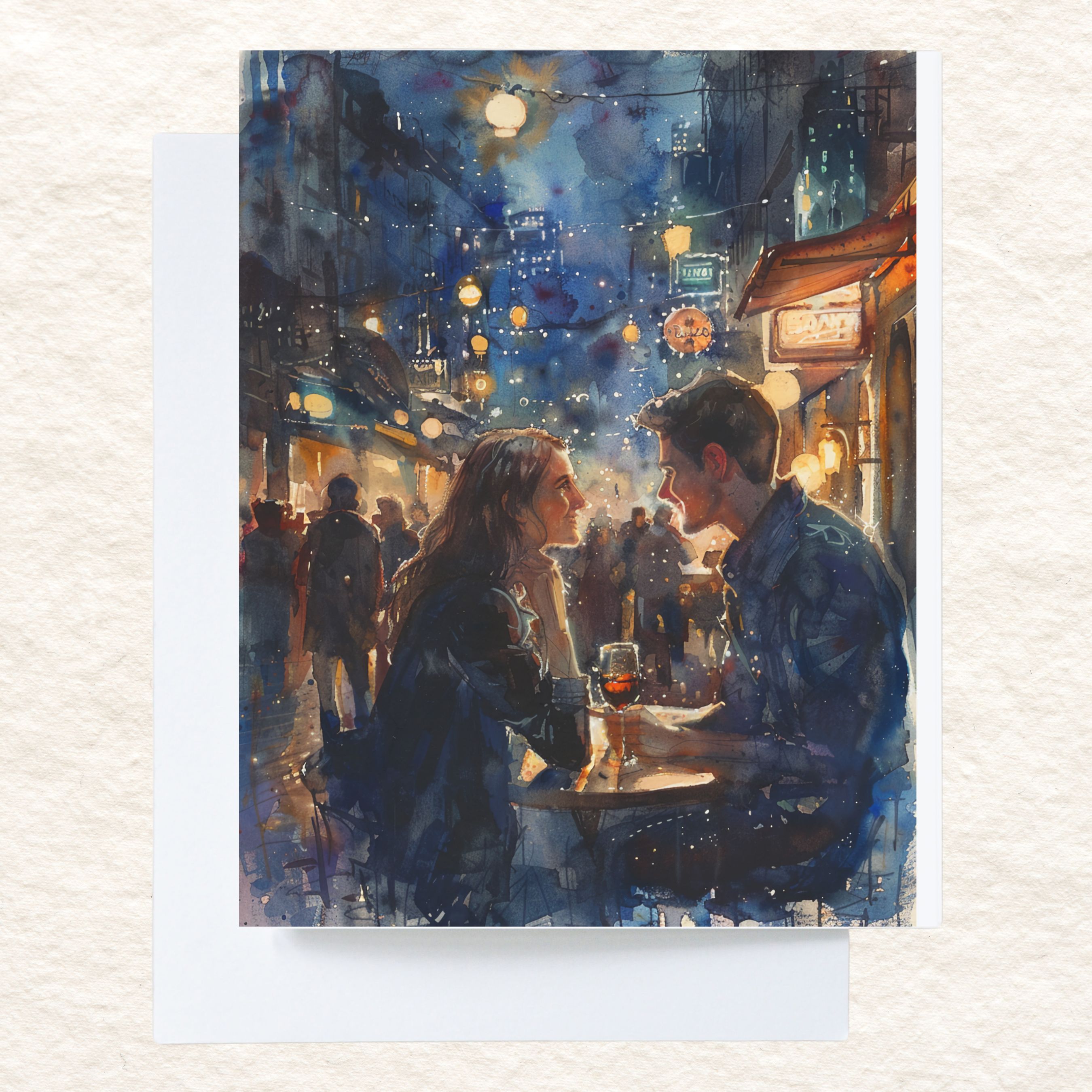 City Romance Intimate Urban Date, Watercolor Card, Note, Thank You, Birthday Card, Invitations, Anniversary