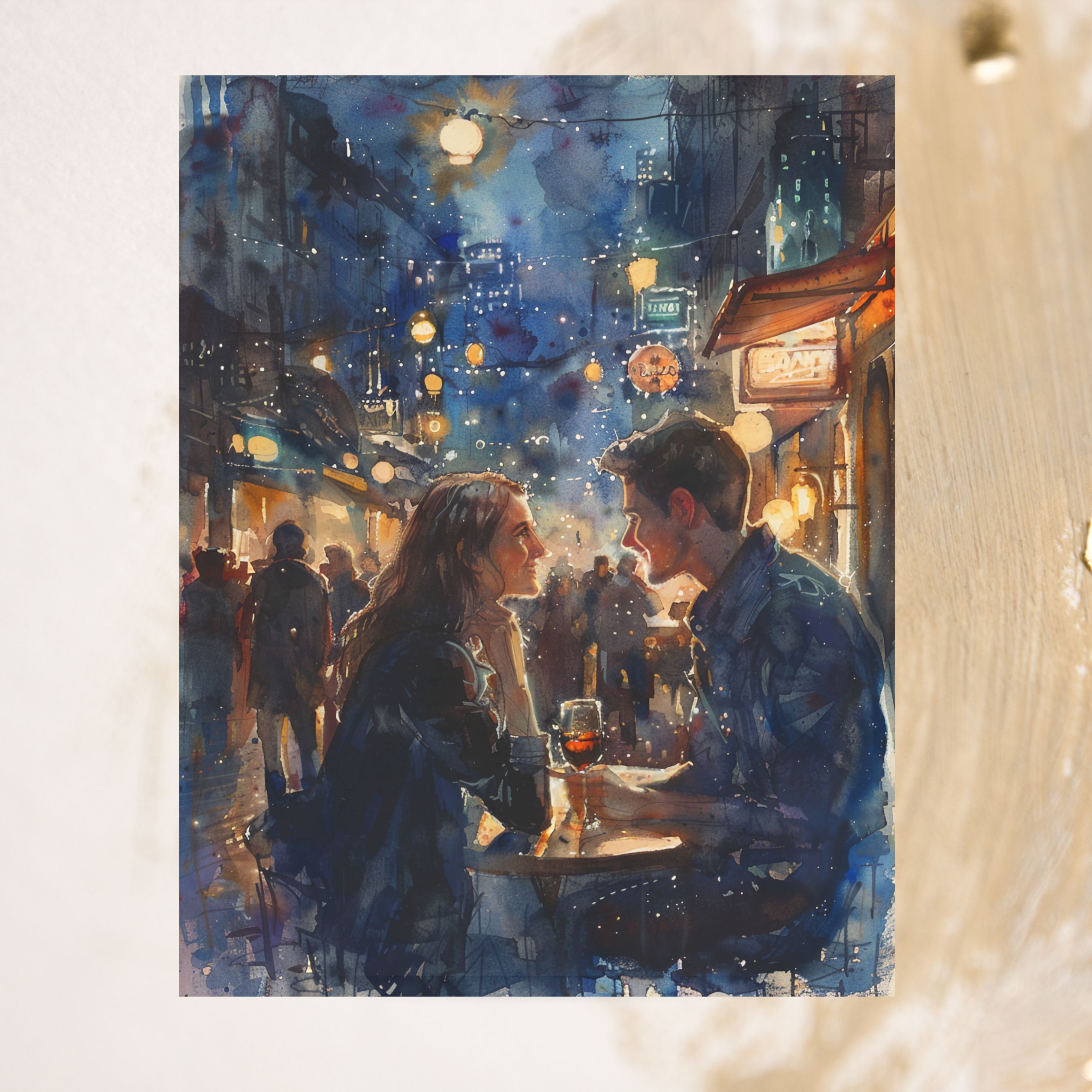 City Romance Intimate Urban Date, Watercolor Card, Note, Thank You, Birthday Card, Invitations, Anniversary