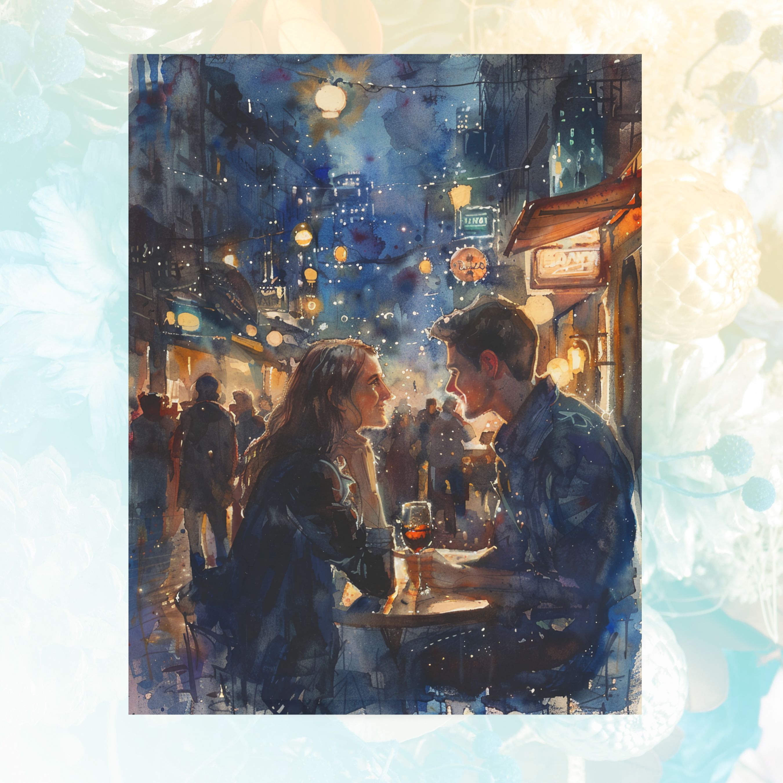 City Romance Intimate Urban Date, Watercolor Card, Note, Thank You, Birthday Card, Invitations, Anniversary