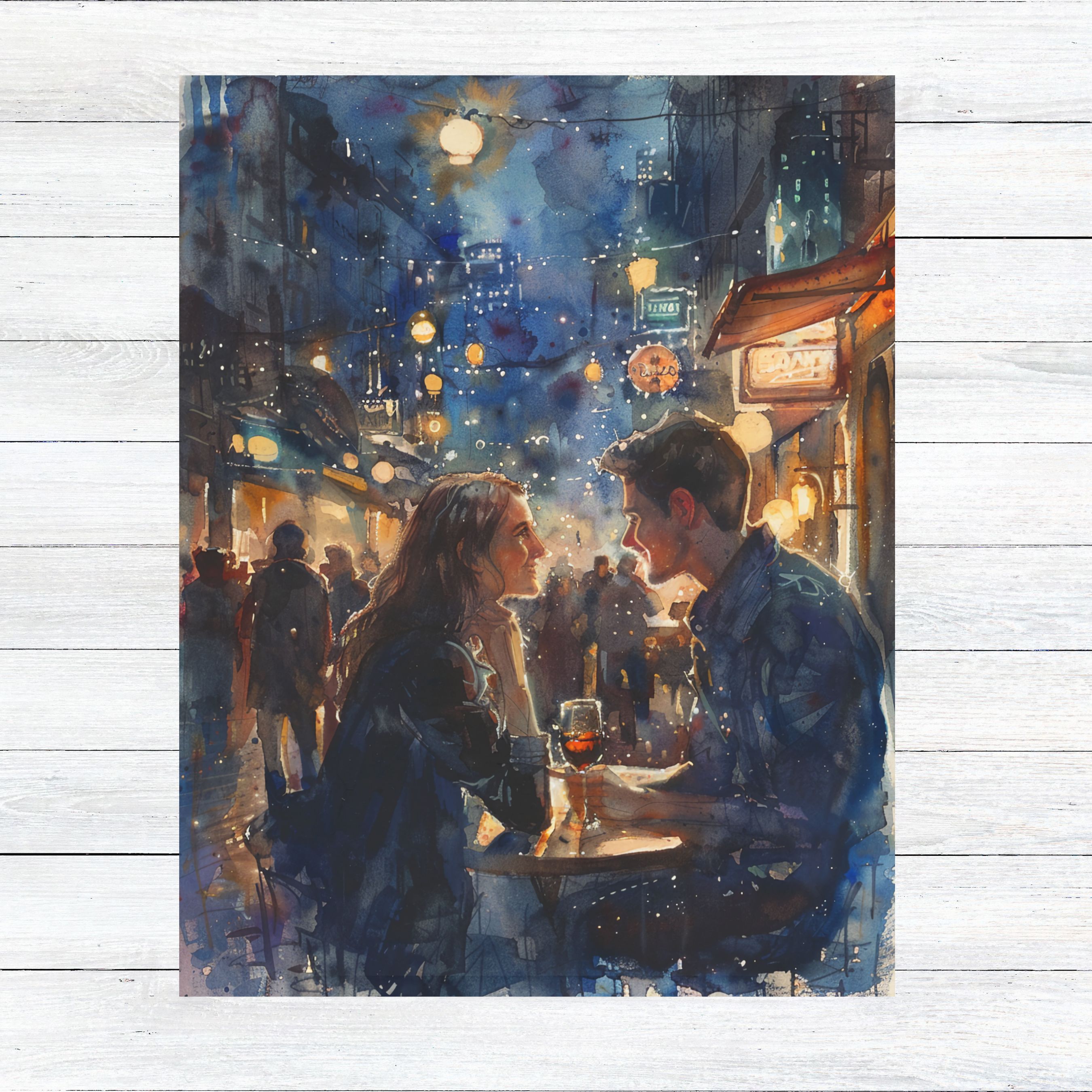 City Romance Intimate Urban Date, Watercolor Card, Note, Thank You, Birthday Card, Invitations, Anniversary