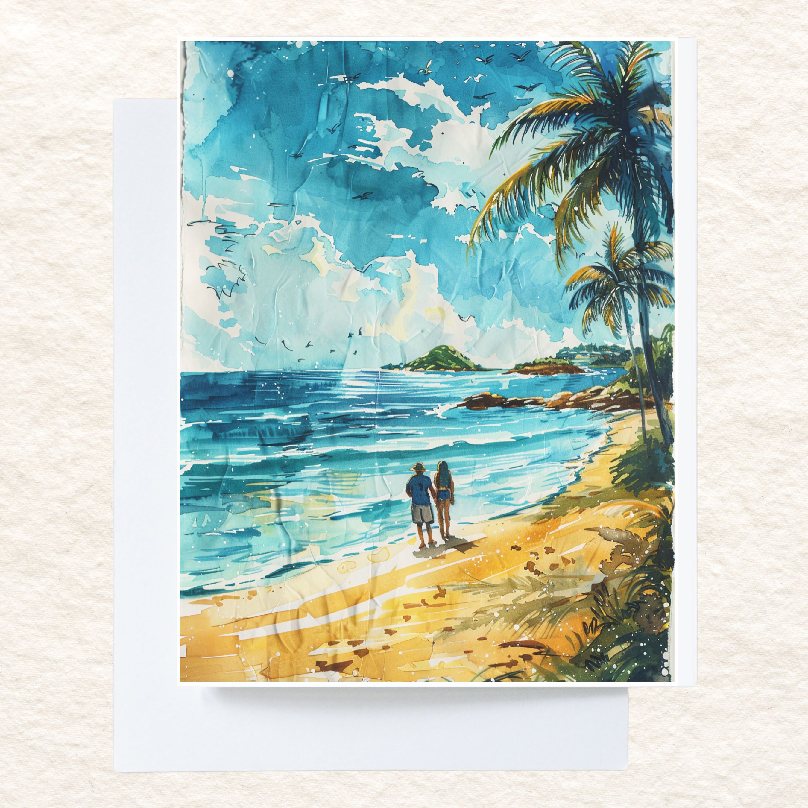 Coastal Connections Tropical Tides Romantic Beach Getaway, Watercolor Card, Note, Thank You, Birthday Card, Invitation, Anniversary