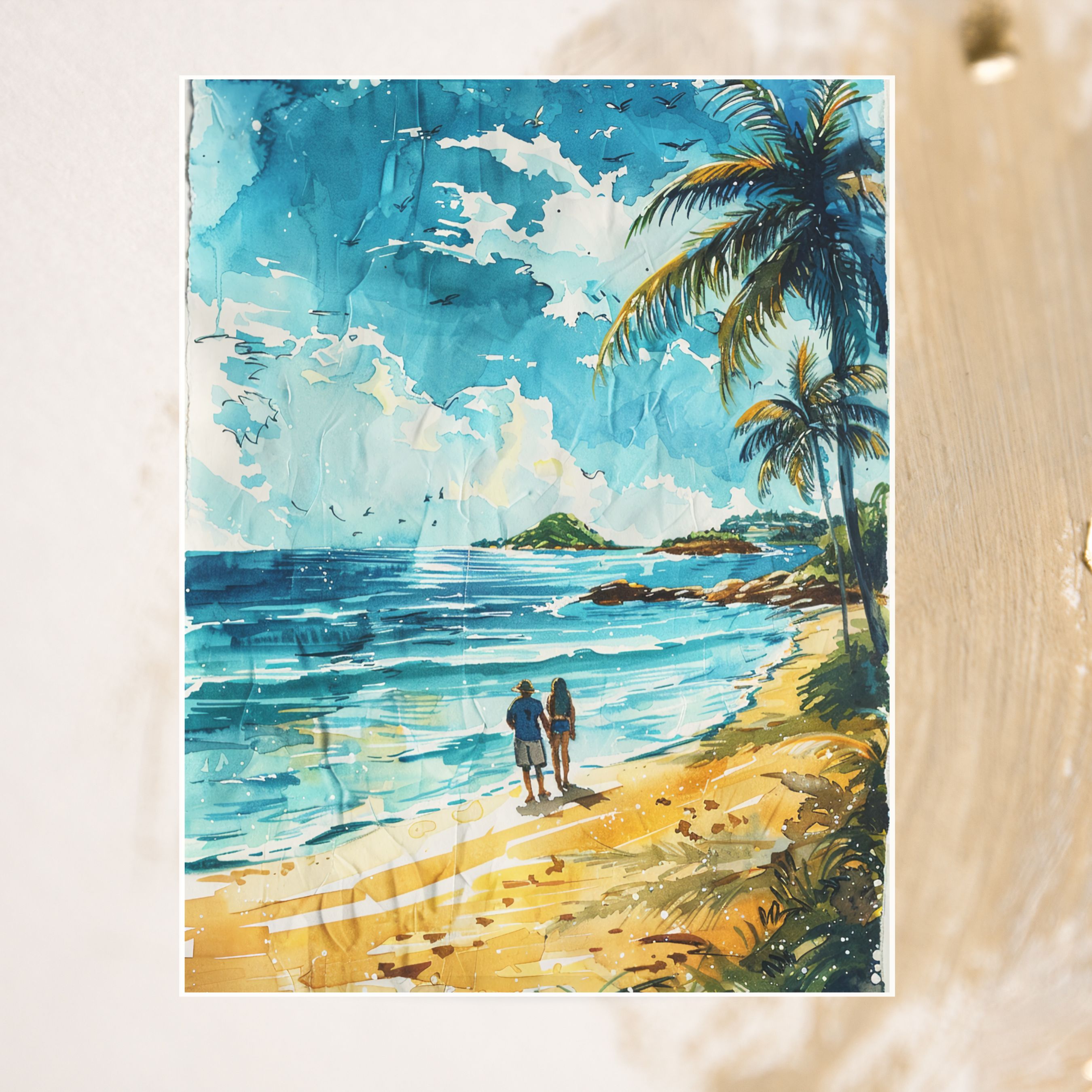 Coastal Connections Tropical Tides Romantic Beach Getaway, Watercolor Card, Note, Thank You, Birthday Card, Invitation, Anniversary
