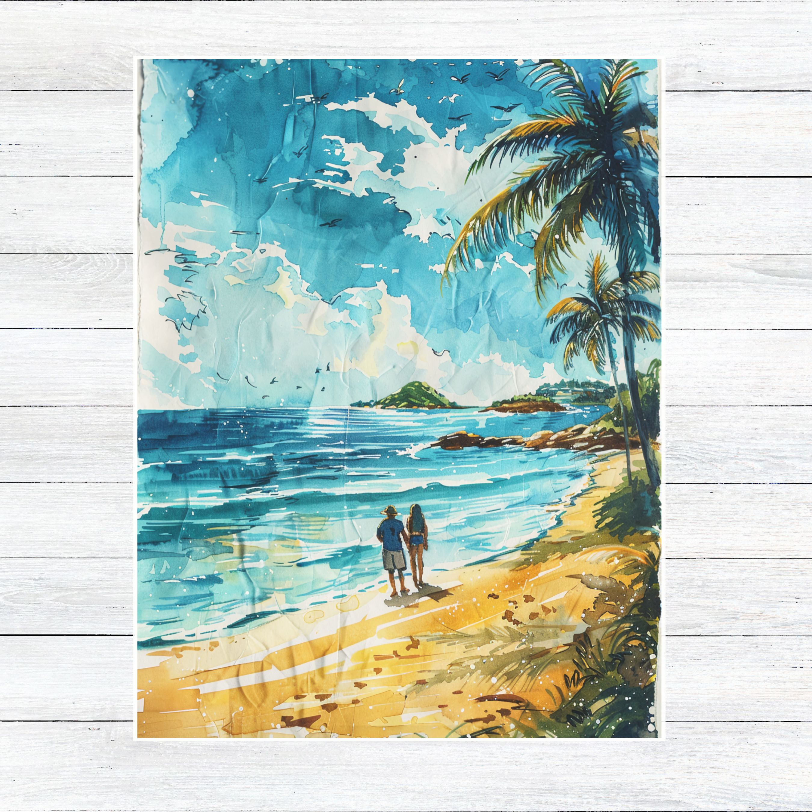 Coastal Connections Tropical Tides Romantic Beach Getaway, Watercolor Card, Note, Thank You, Birthday Card, Invitation, Anniversary