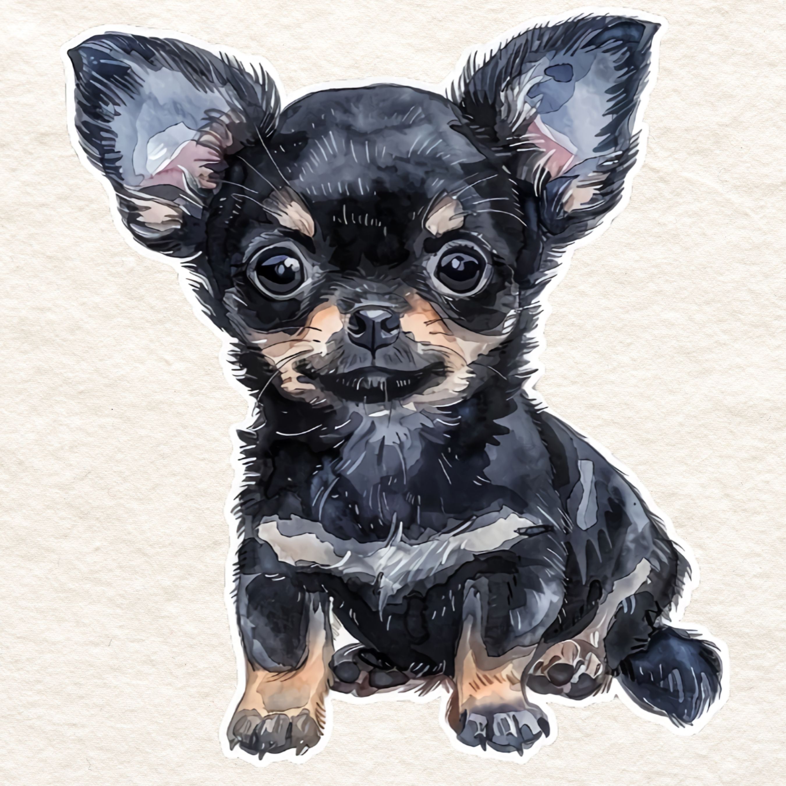 Adorable Cute Chihuahua Puppy Vinyl Sticker, Watercolor Art, Handmade Stickers