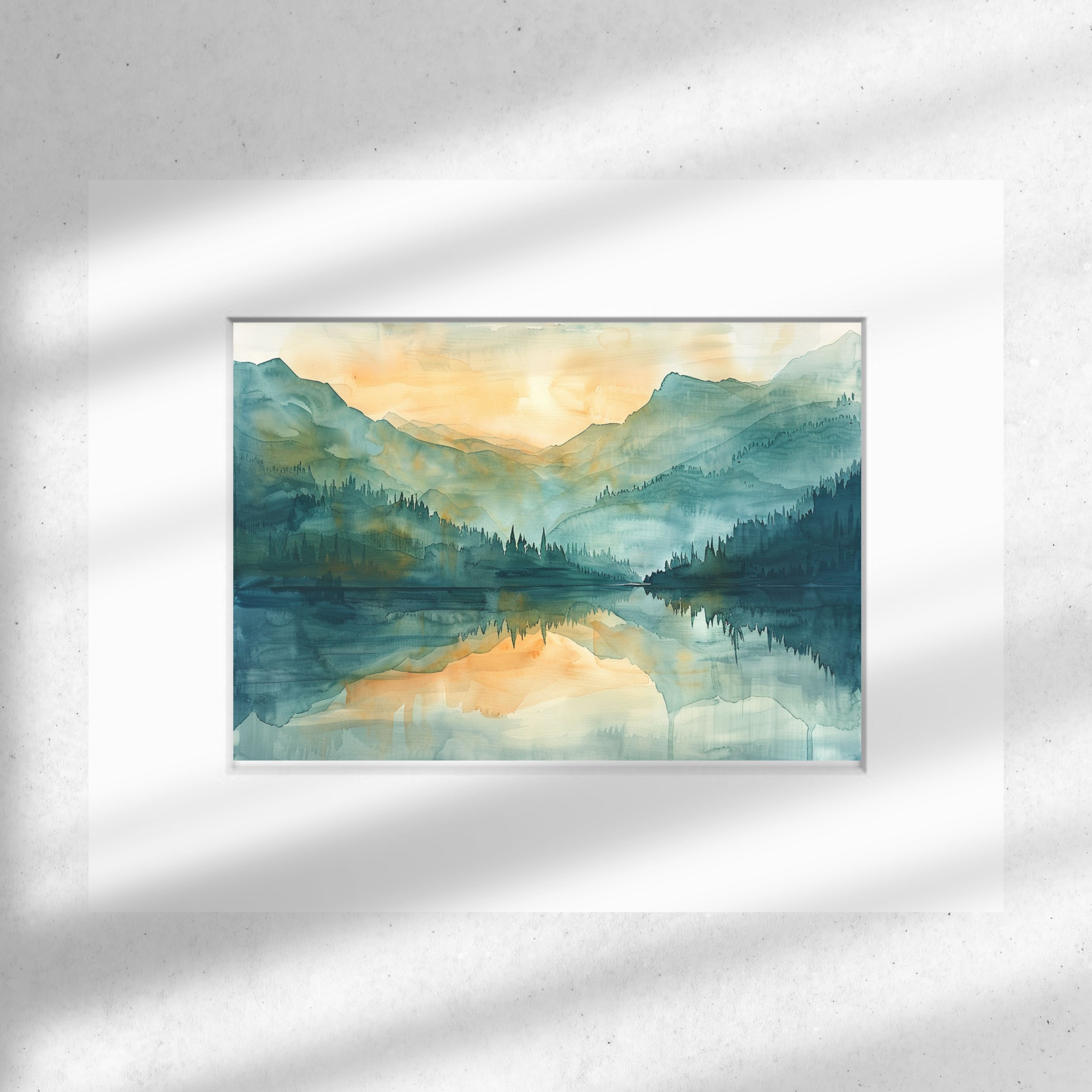 Sunrise Serenity, Watercolor Lake, Mountain Reflections, Tranquil Morning, Watercolor Landscape, Original Art