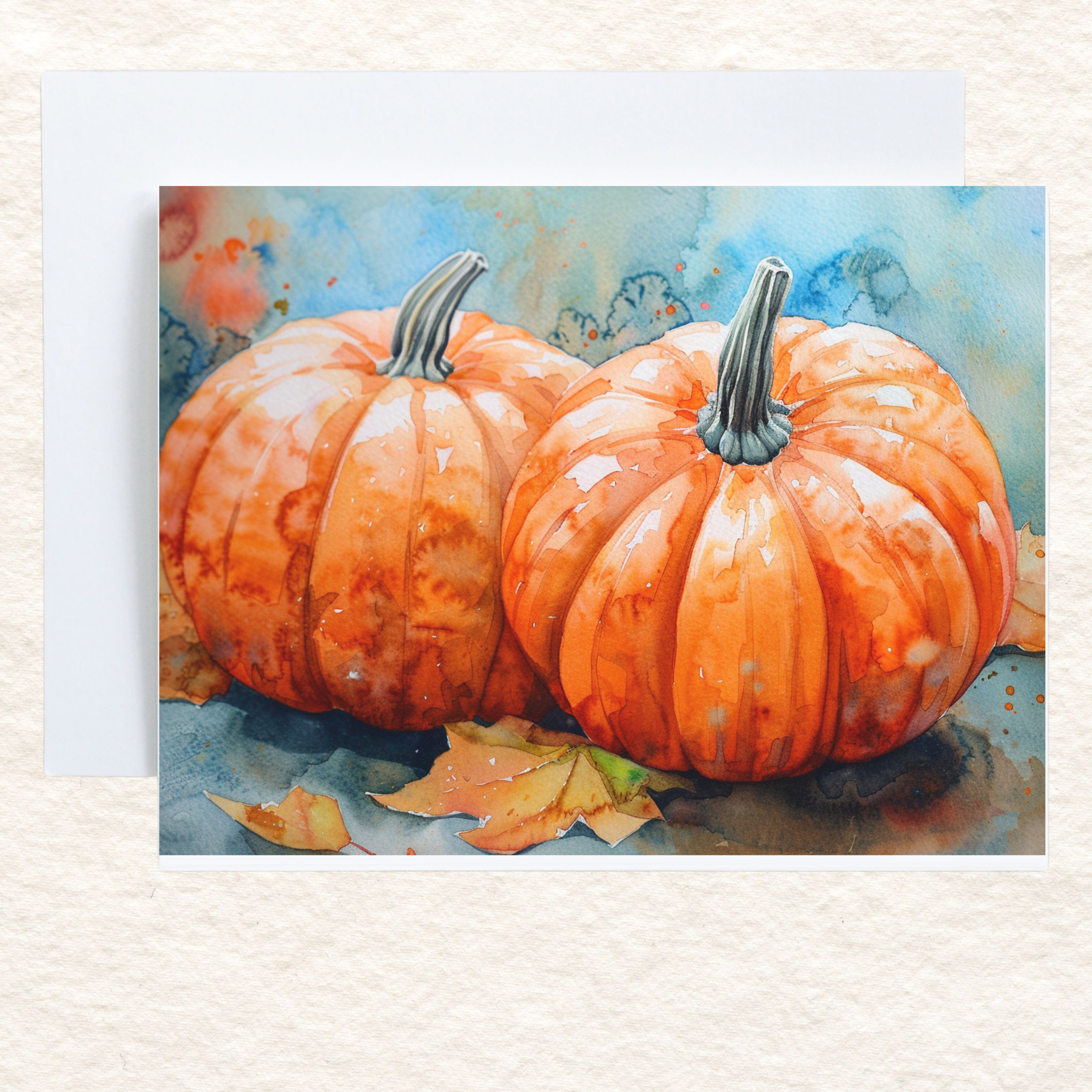 Vivid Autumn Duo, Watercolor Pumpkins, Harvest Greeting, Watercolor Card, Note, Thank You, Birthday Card, Invitations, Anniversary
