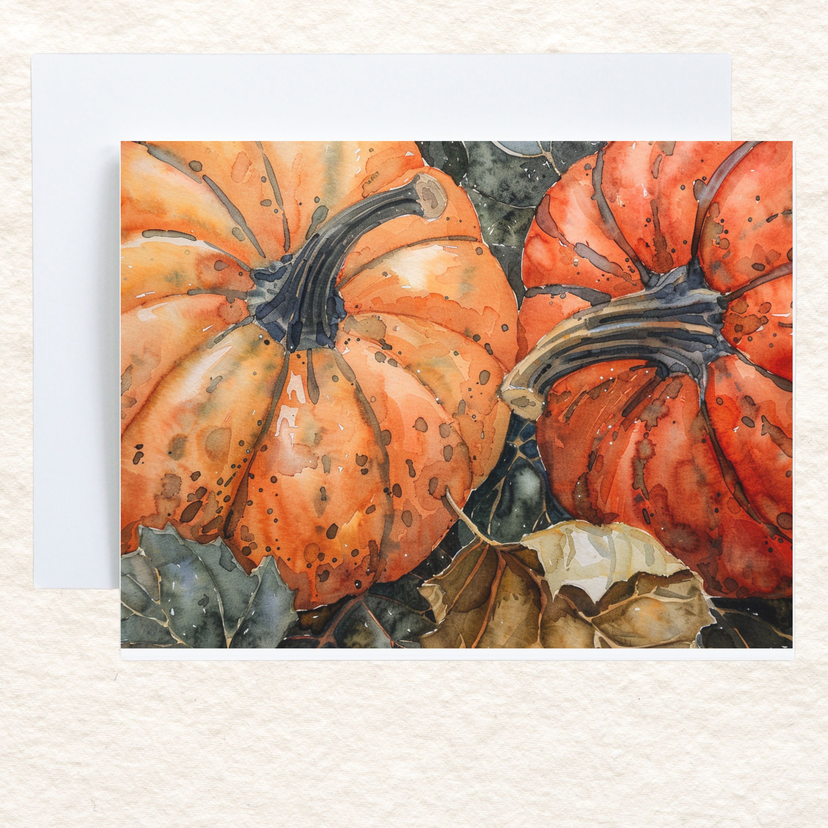 Autumn Harvest, Watercolor Two Pumpkins, Seasonal Greetings, Watercolor Card, Note, Thank You, Birthday Card, Invitations, Anniversary