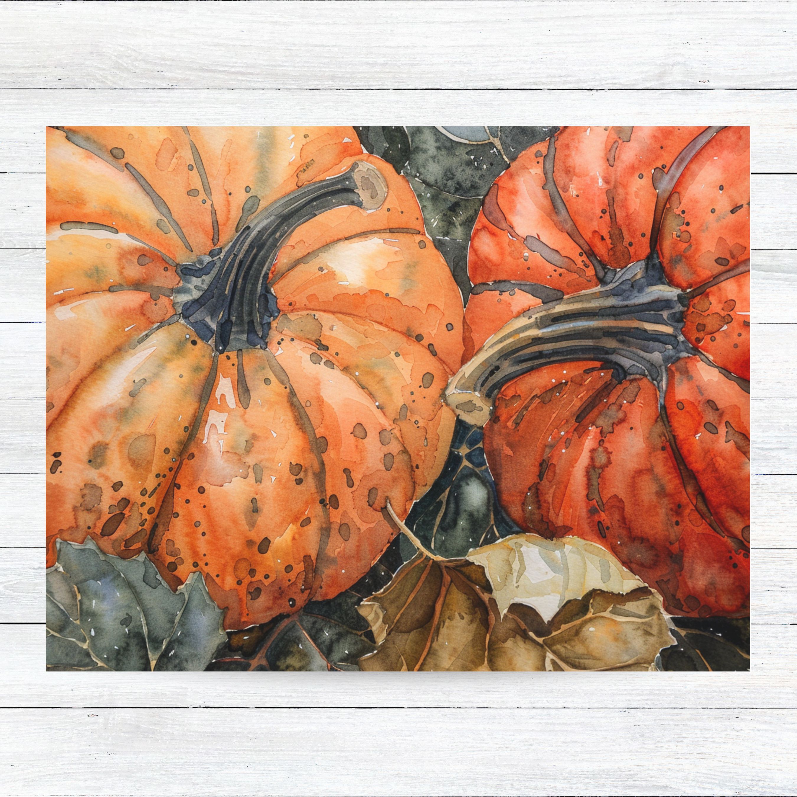 Autumn Harvest, Watercolor Two Pumpkins, Seasonal Greetings, Watercolor Card, Note, Thank You, Birthday Card, Invitations, Anniversary