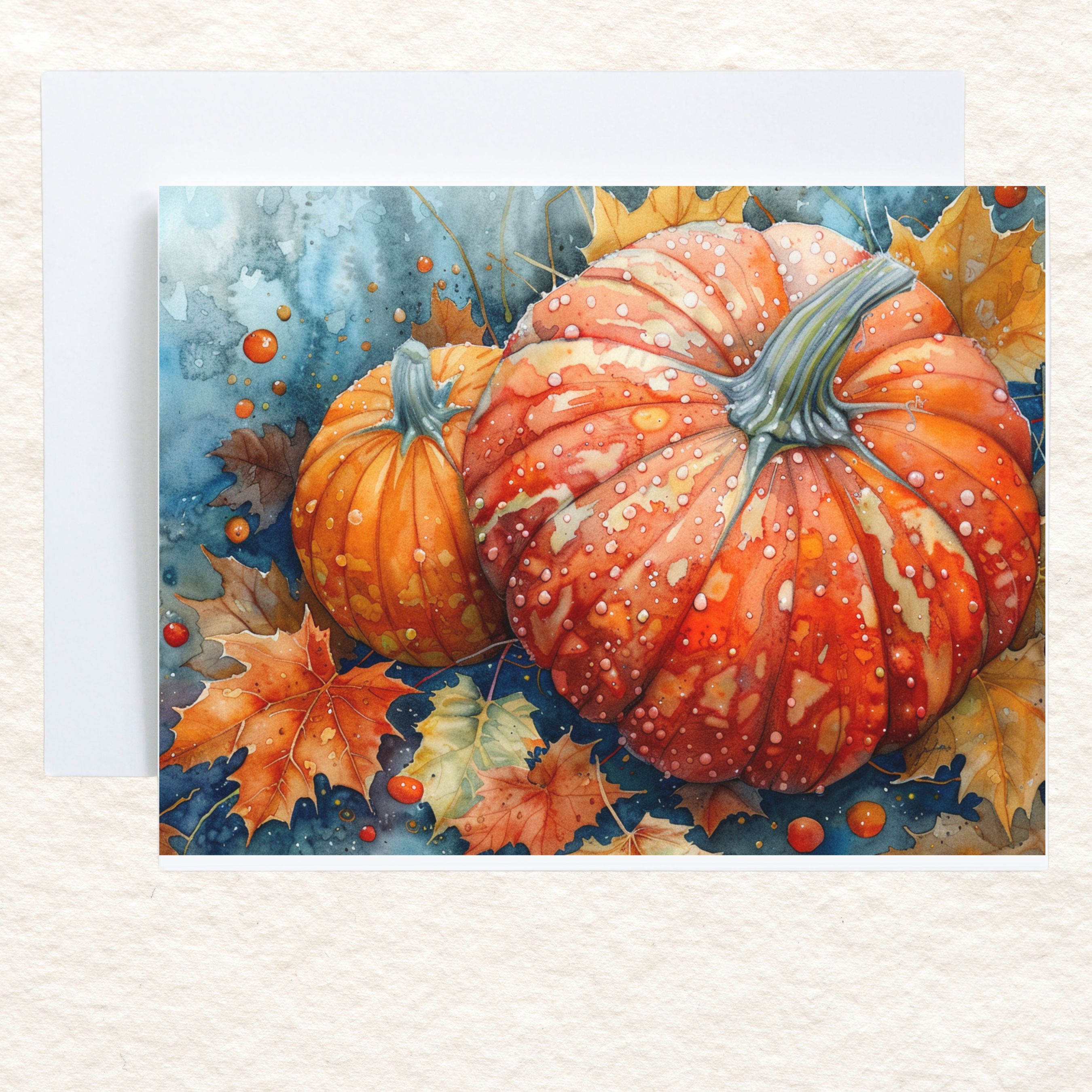 Golden Bounty, Autumn Pumpkin Watercolor, Fall Harvest Celebrations, Watercolor Card, Note, Thank You, Birthday Card, Invitations, Anniversary