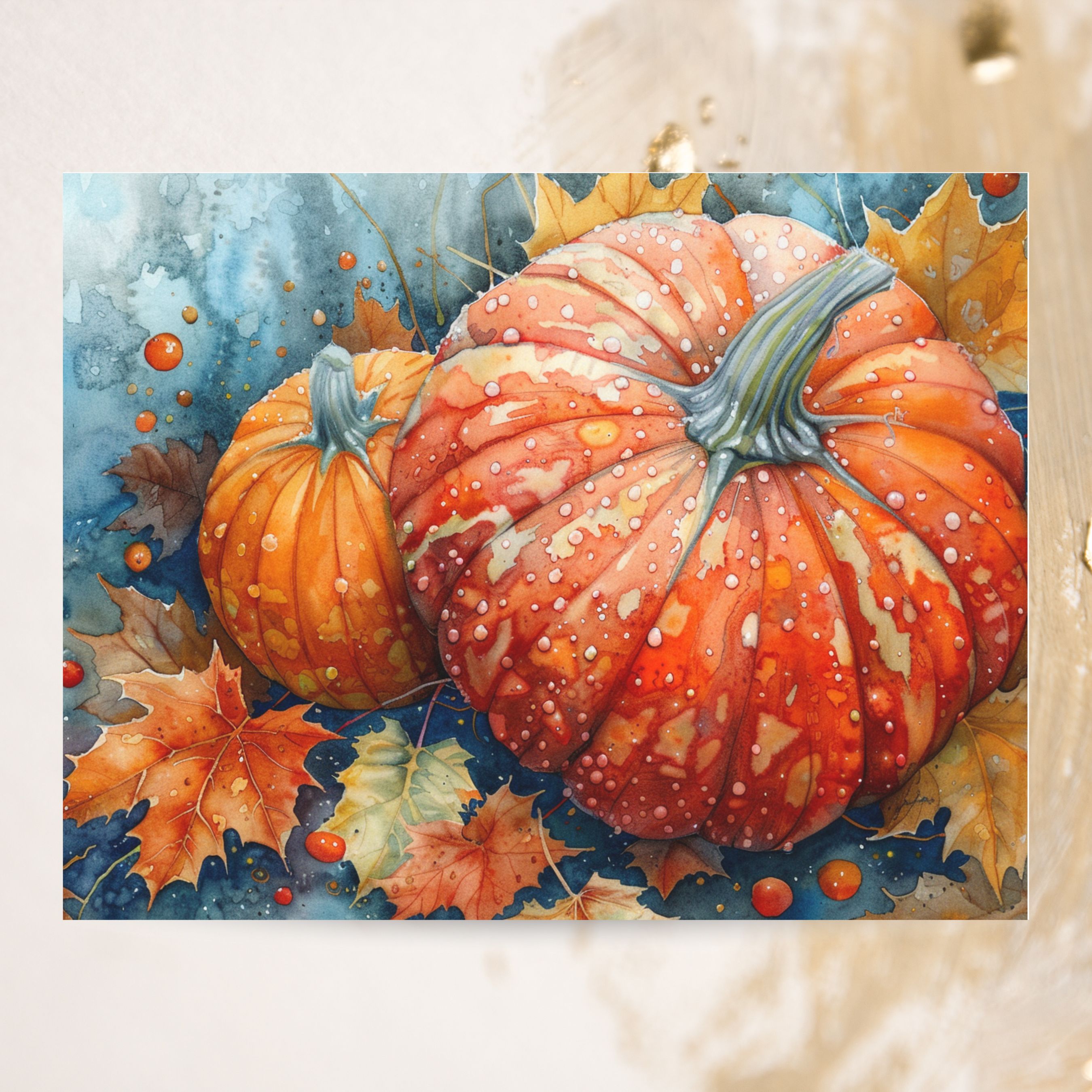 Golden Bounty, Autumn Pumpkin Watercolor, Fall Harvest Celebrations, Watercolor Card, Note, Thank You, Birthday Card, Invitations, Anniversary