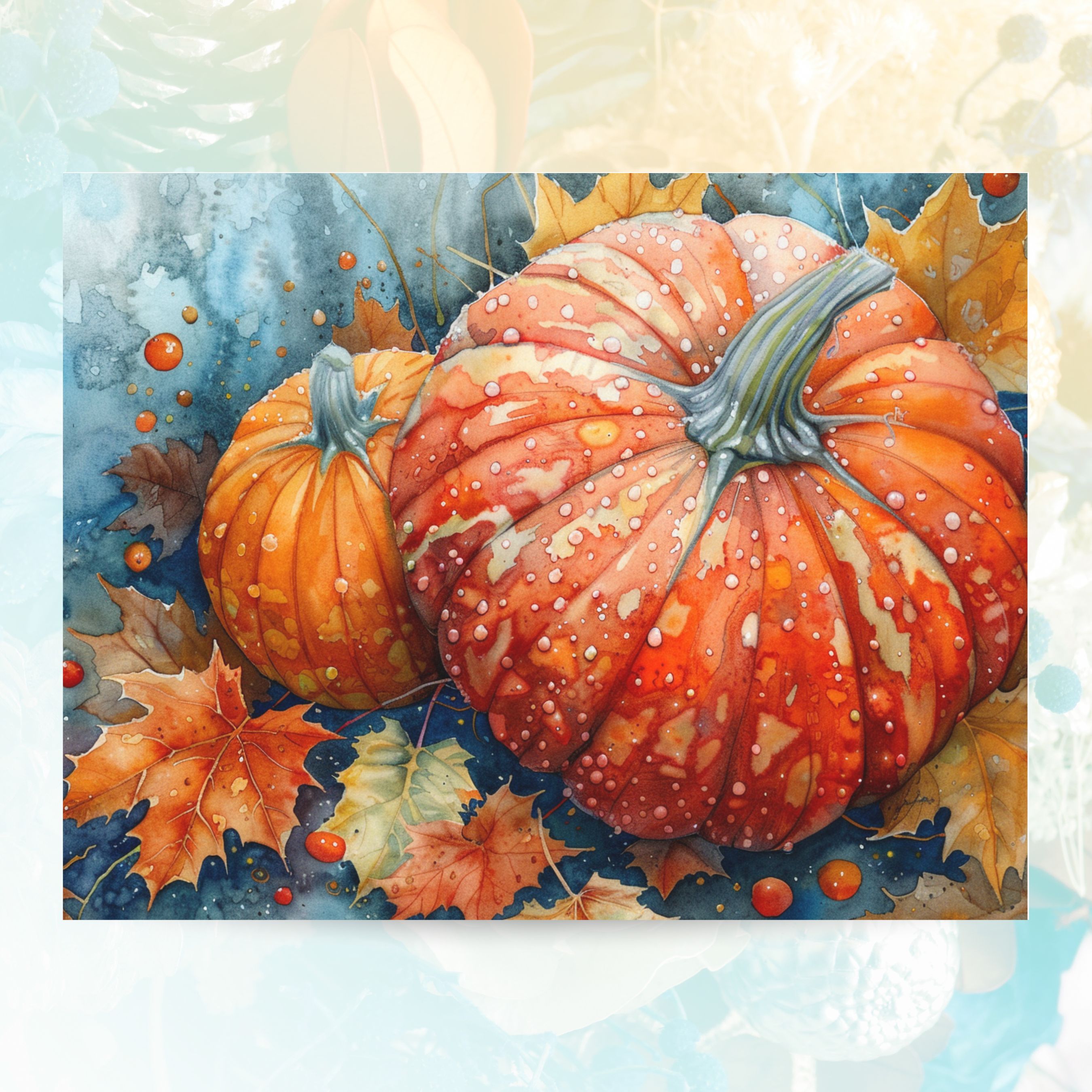 Golden Bounty, Autumn Pumpkin Watercolor, Fall Harvest Celebrations, Watercolor Card, Note, Thank You, Birthday Card, Invitations, Anniversary