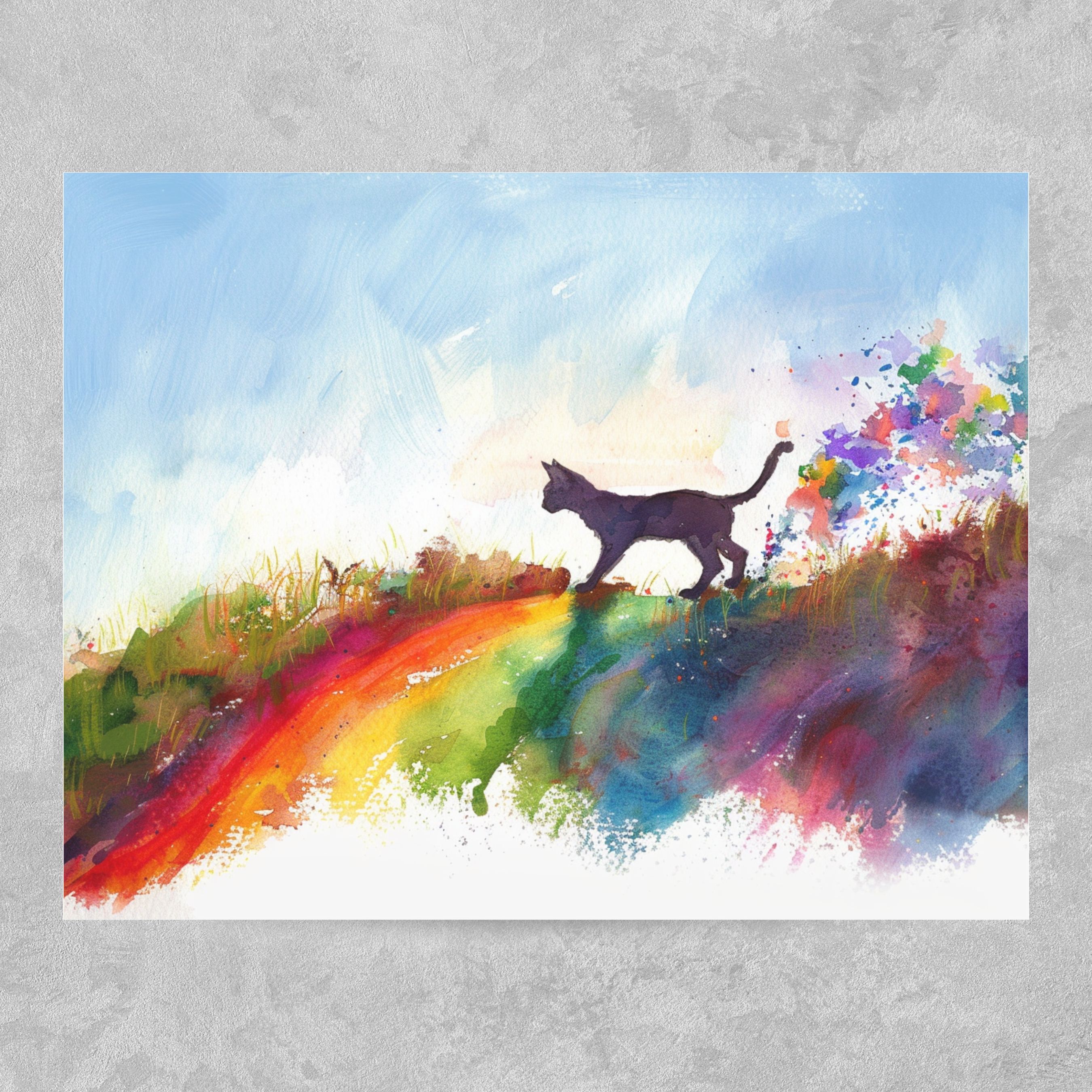 Rainbow Bridge Cat, Pet Loss Sympathy, Comforting Note, Watercolor Greeting Card